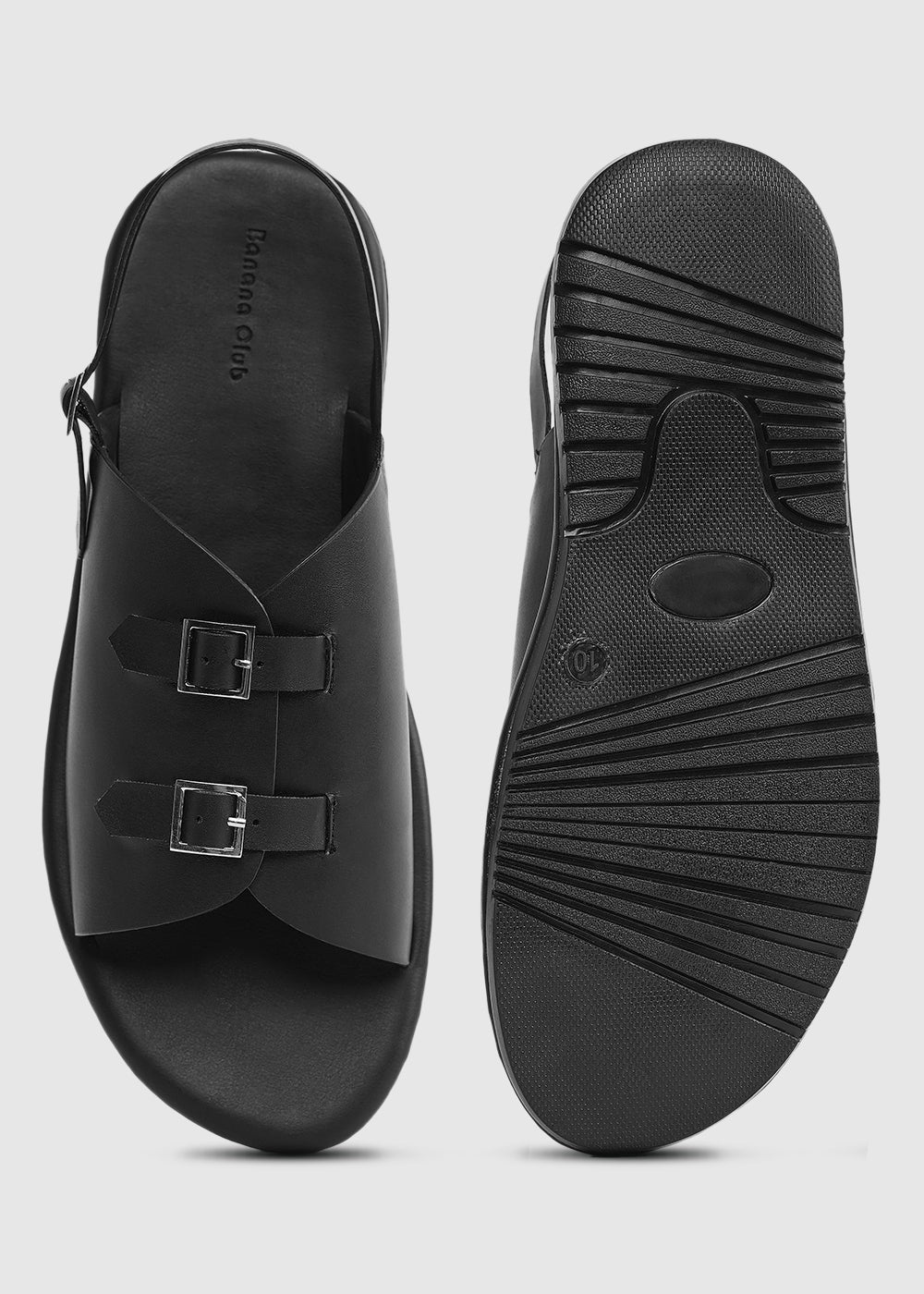 Black Double Buckle Backstrap Sandals