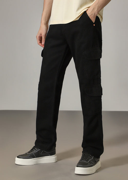 Black Double Pocket Cargo Denim