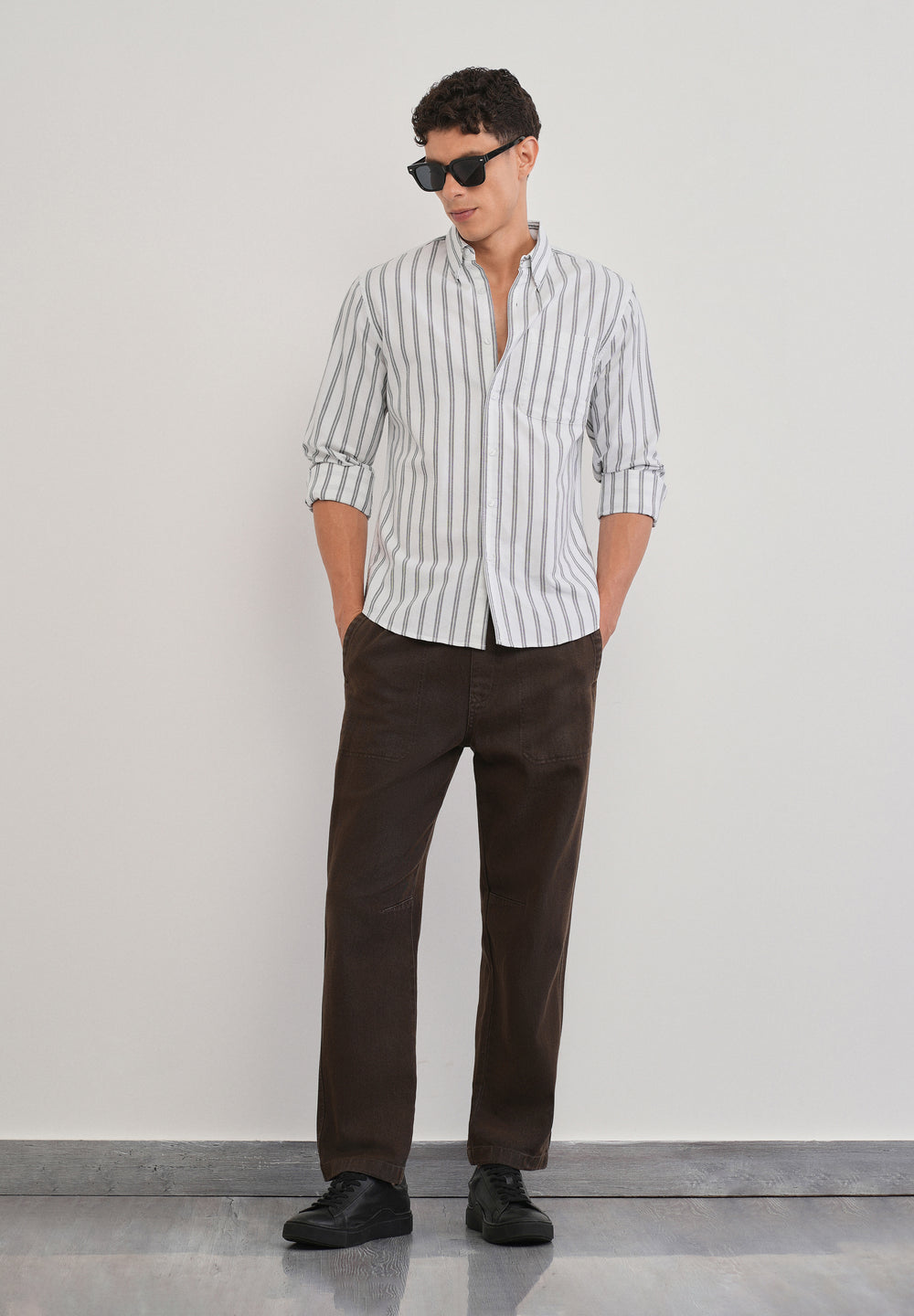 Black Double Stripe Cotton Shirt