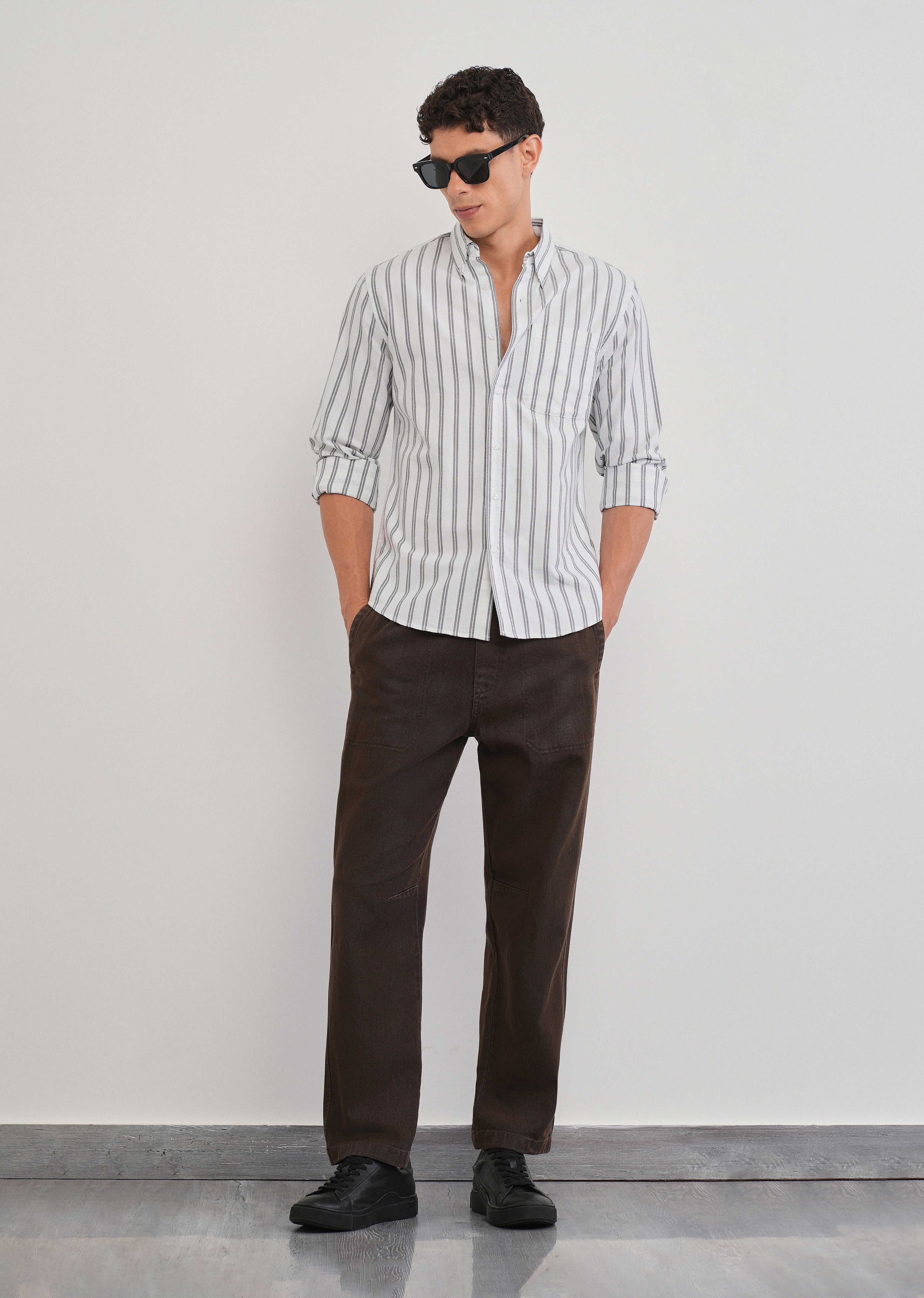 Black Double Stripe Cotton Shirt