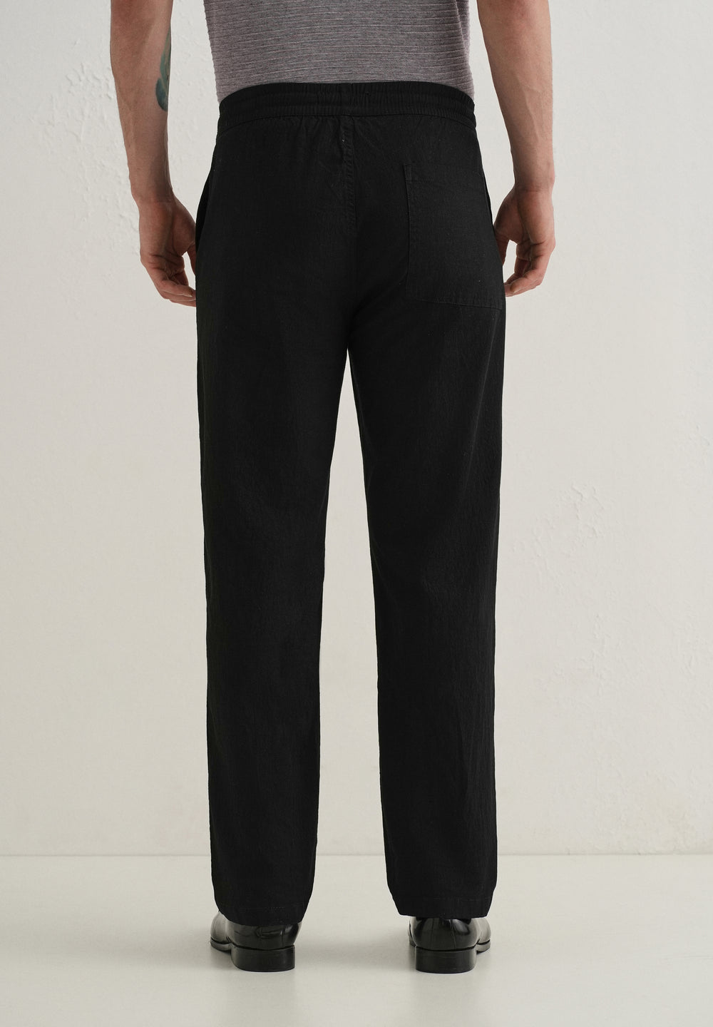 Black Drawstring Cotton Linen Pant
