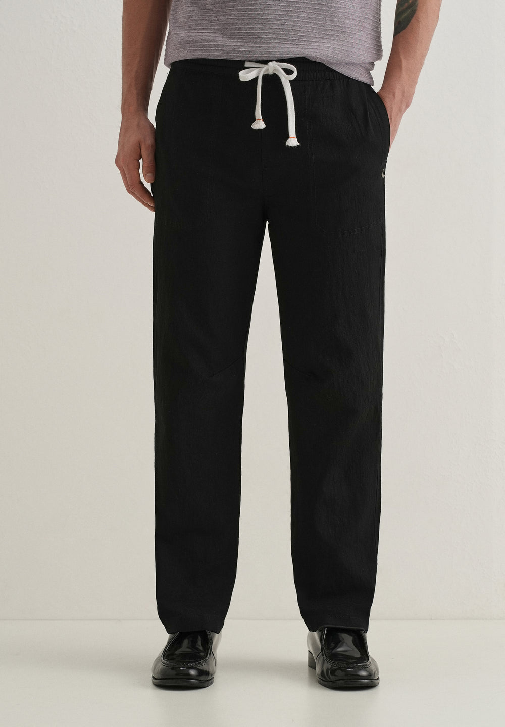 Black Drawstring Cotton Linen Pant