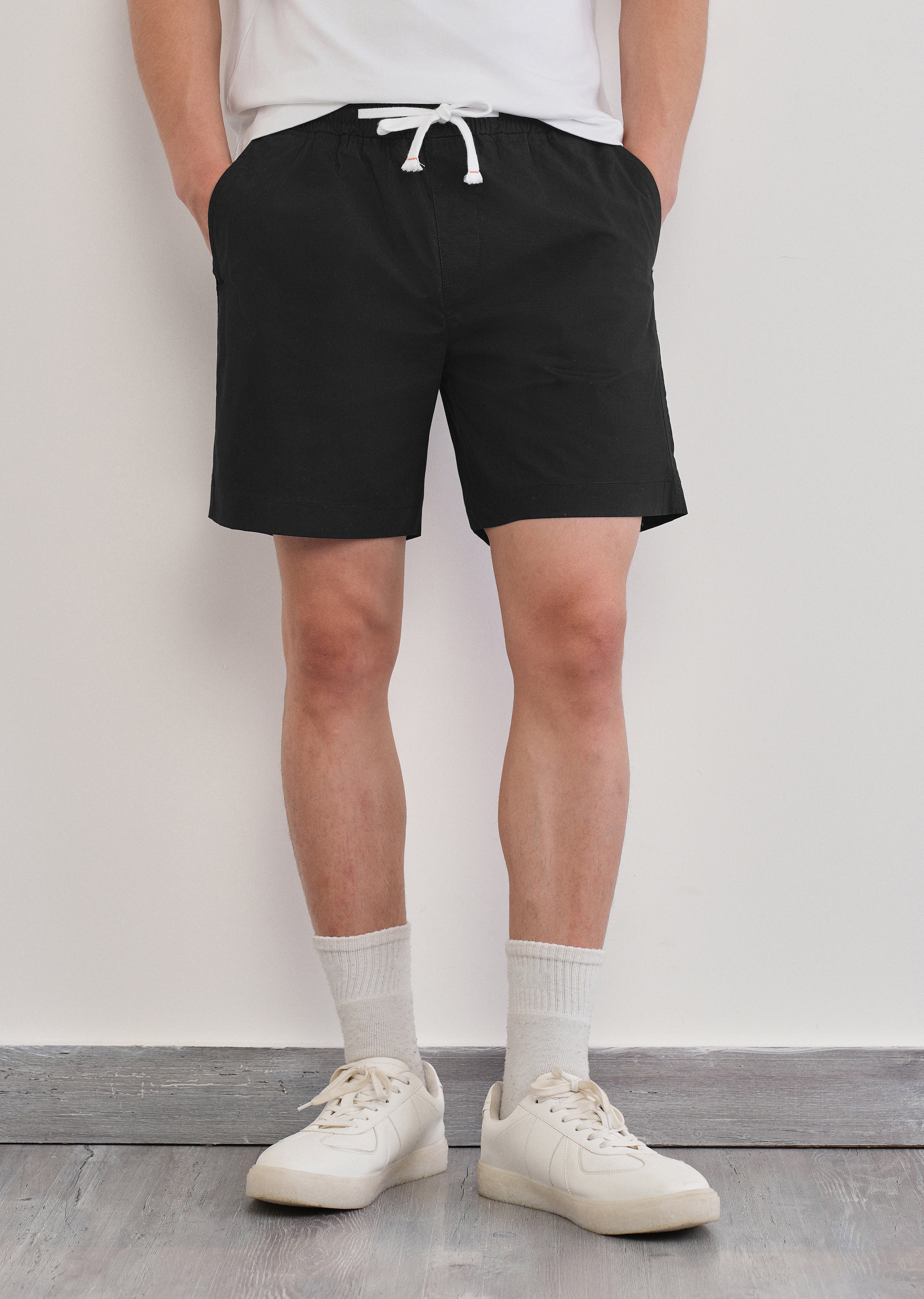 Black Drawstring Cotton Shorts
