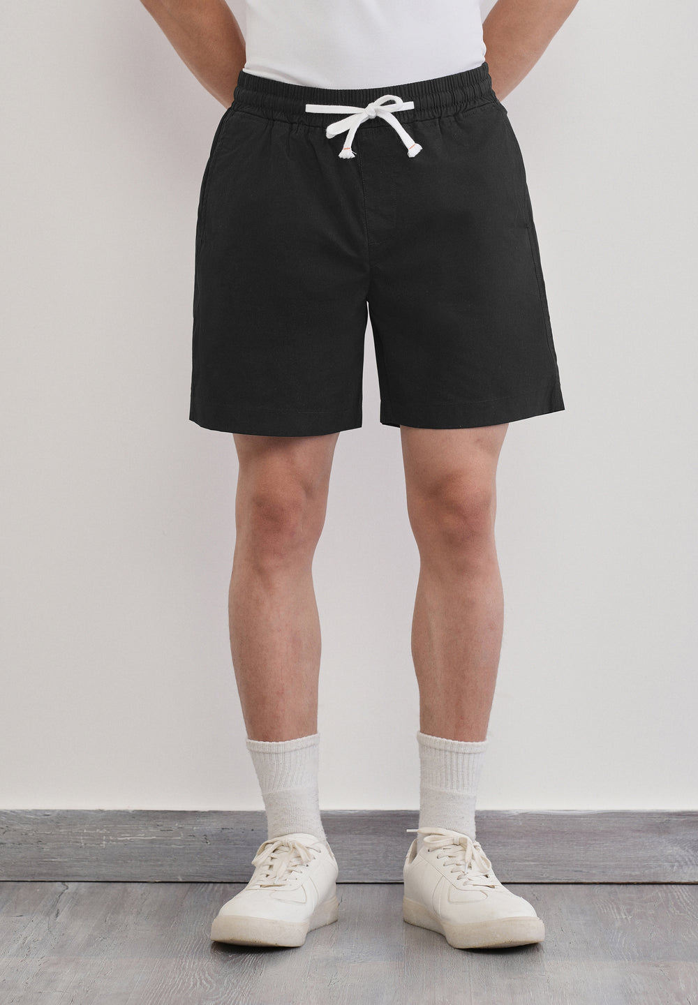 Black Drawstring Cotton Shorts