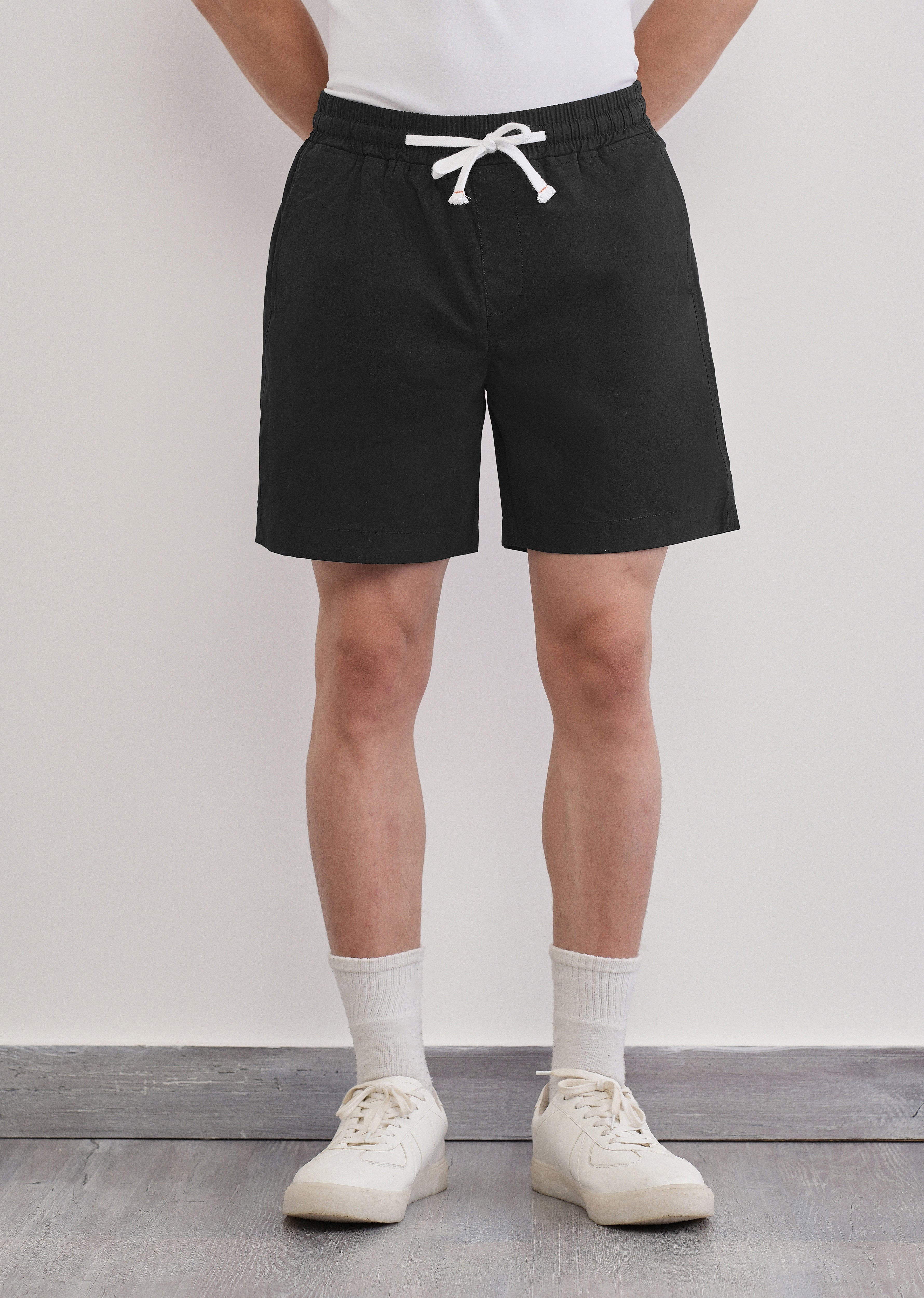 Black Drawstring Cotton Shorts