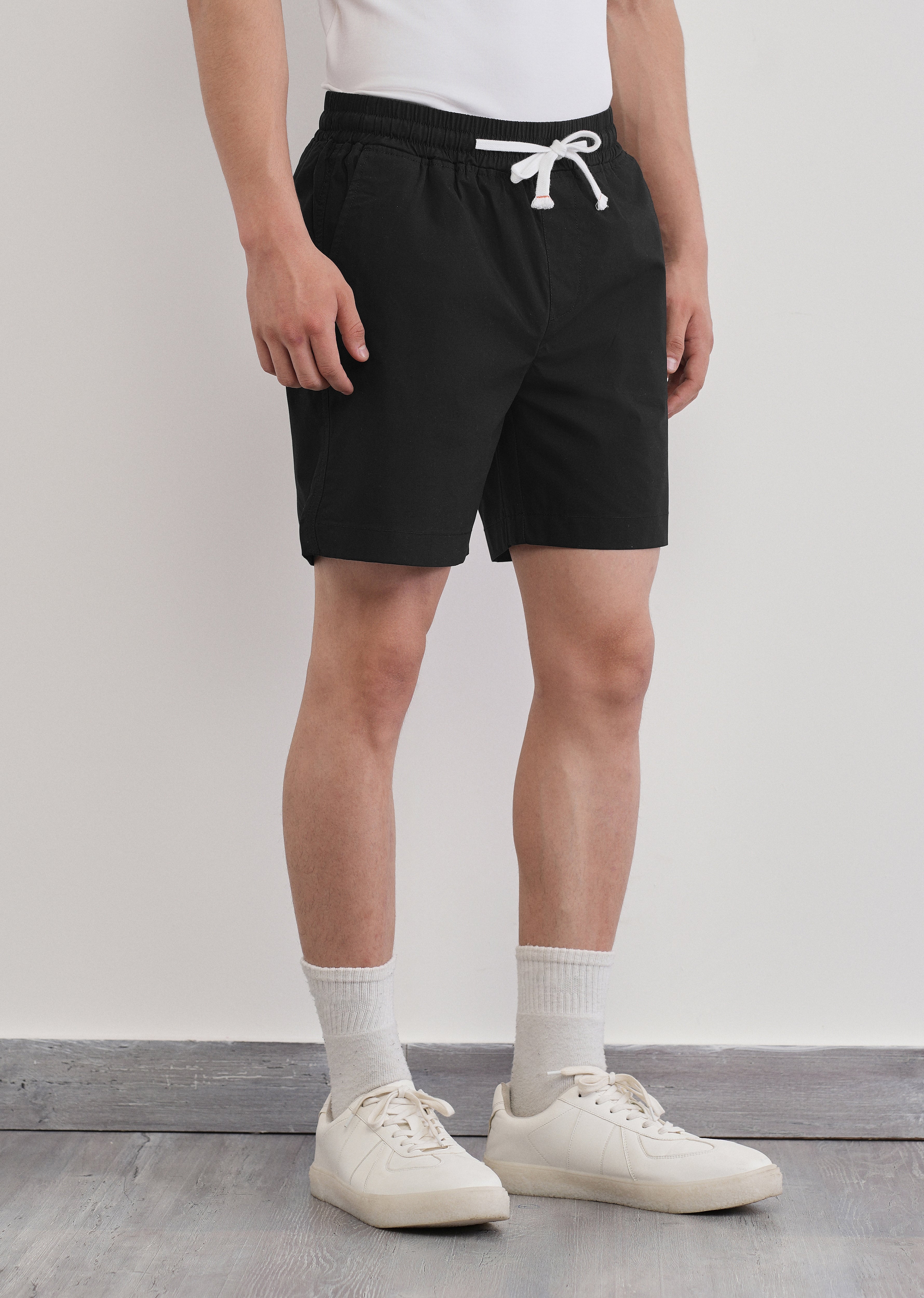 Black Drawstring Cotton Shorts