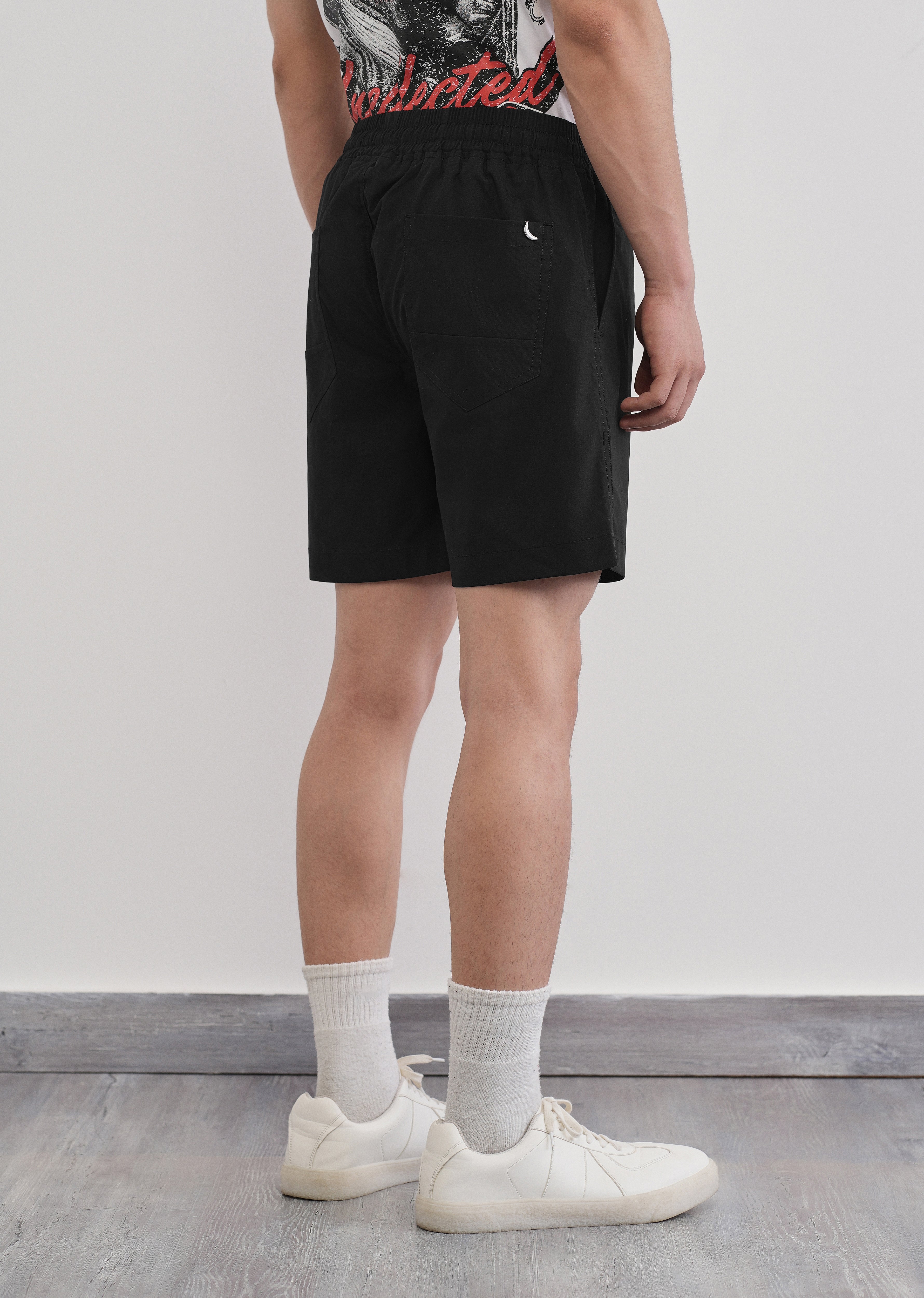 Black Drawstring Cotton Shorts