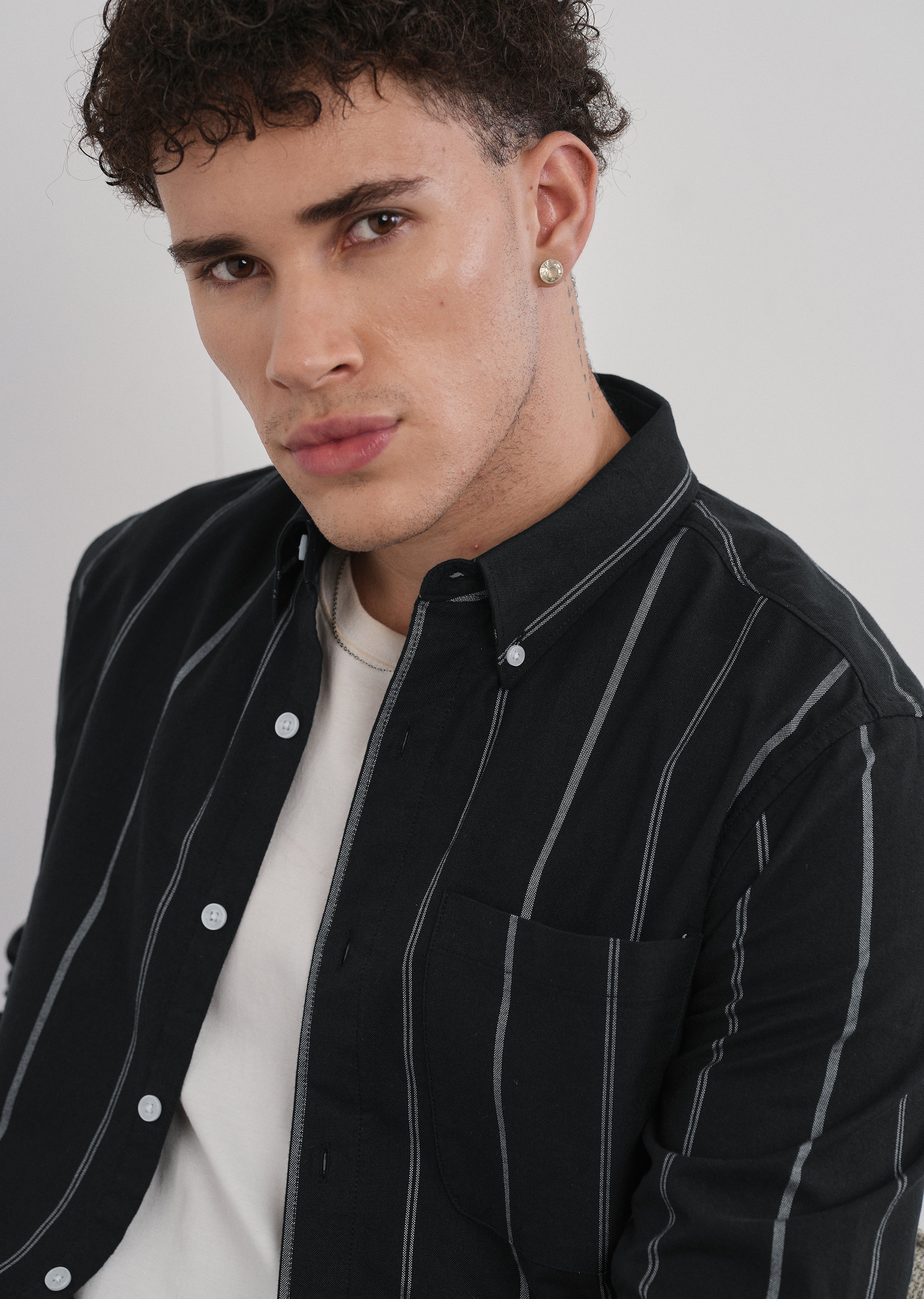 Black Dual Stripe Cotton Shirt