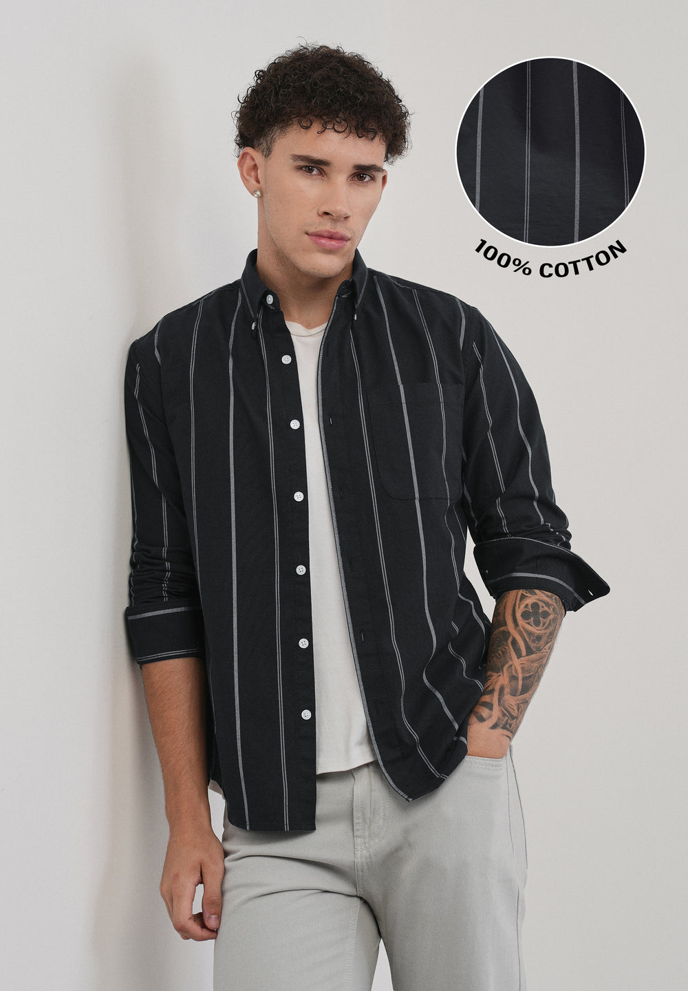 Black Dual Stripe Cotton Shirt