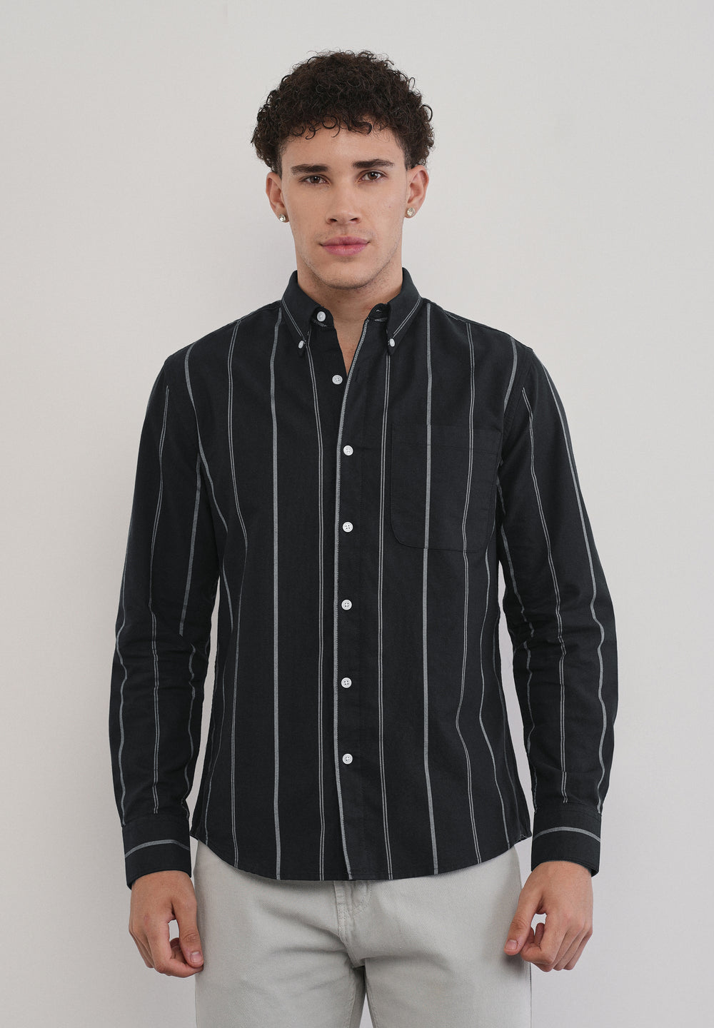 Black Dual Stripe Cotton Shirt