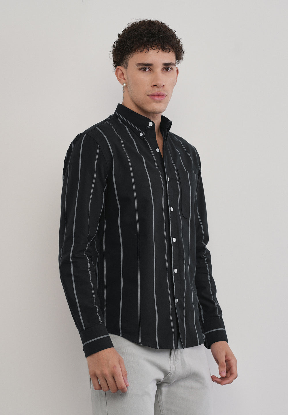 Black Dual Stripe Cotton Shirt