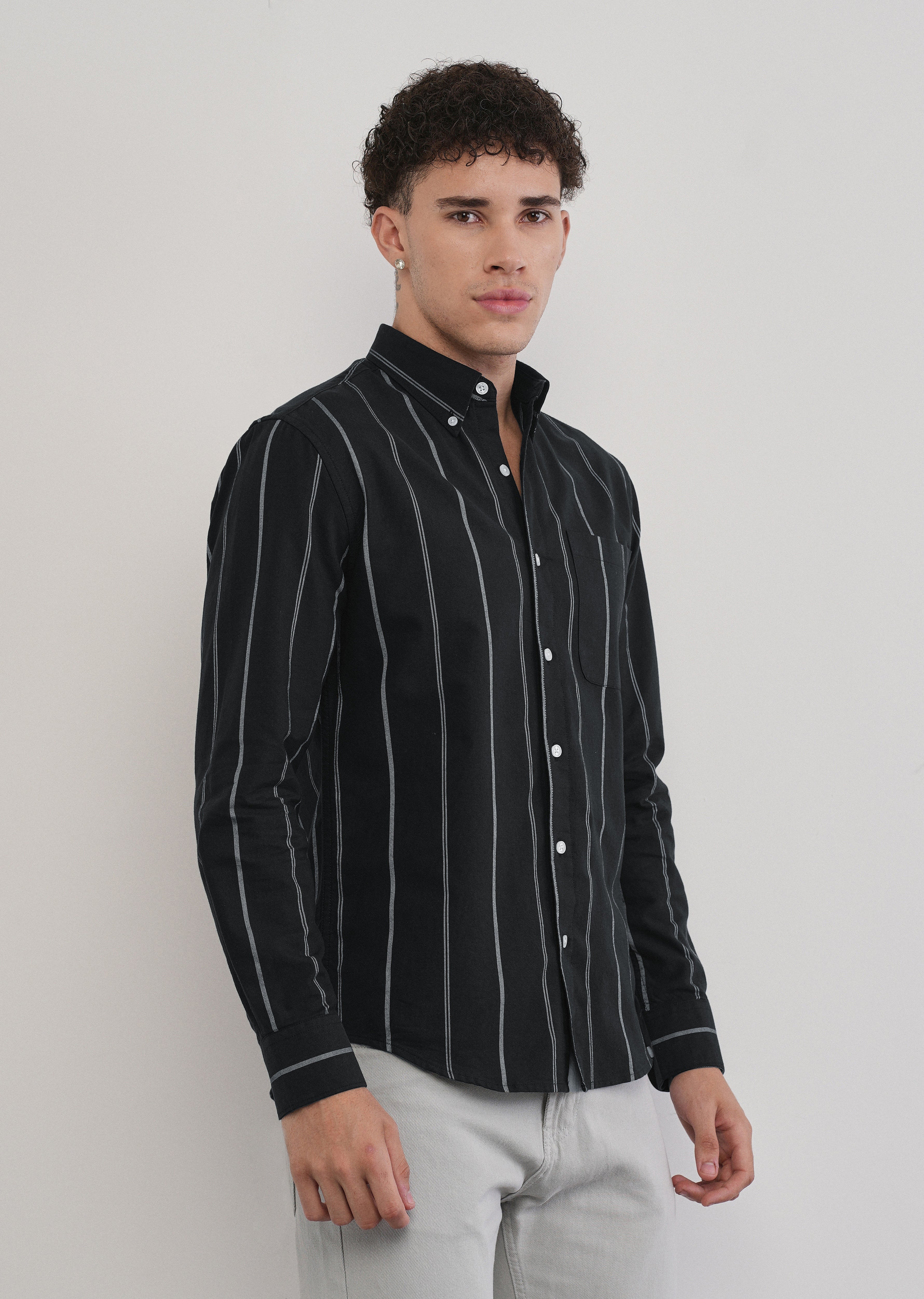 Black Dual Stripe Cotton Shirt