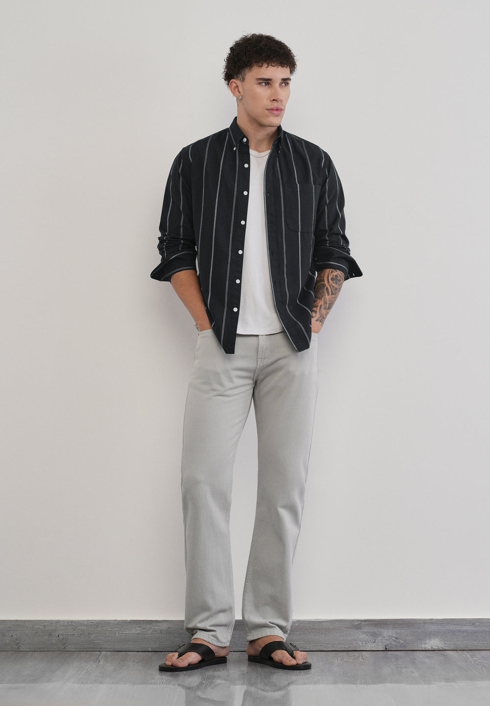 Black Dual Stripe Cotton Shirt
