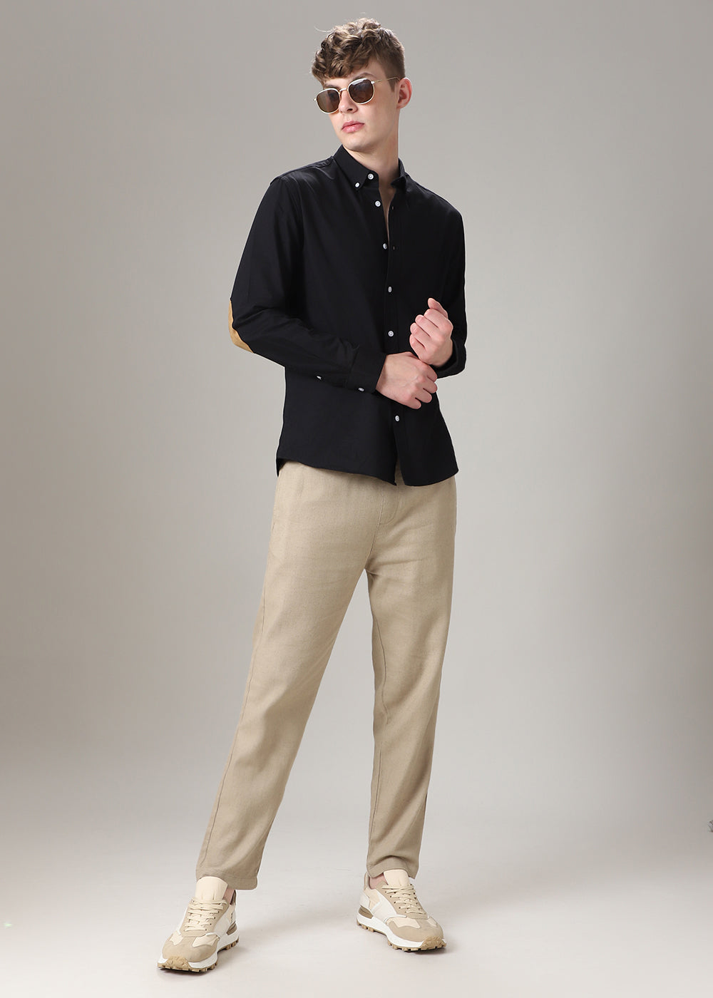 Black Elbow Patch Oxford Shirt