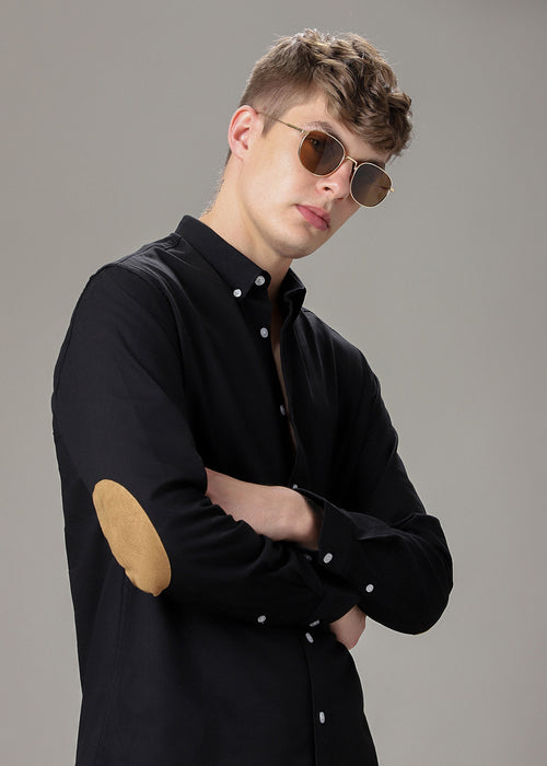 Black Elbow Patch Oxford Shirt