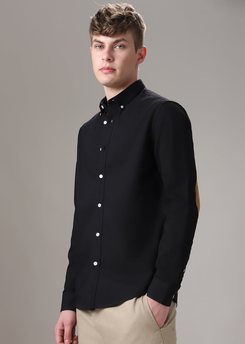 Black Elbow Patch Oxford Shirt