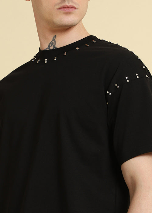 Black Embellishment Oversized T-shirt