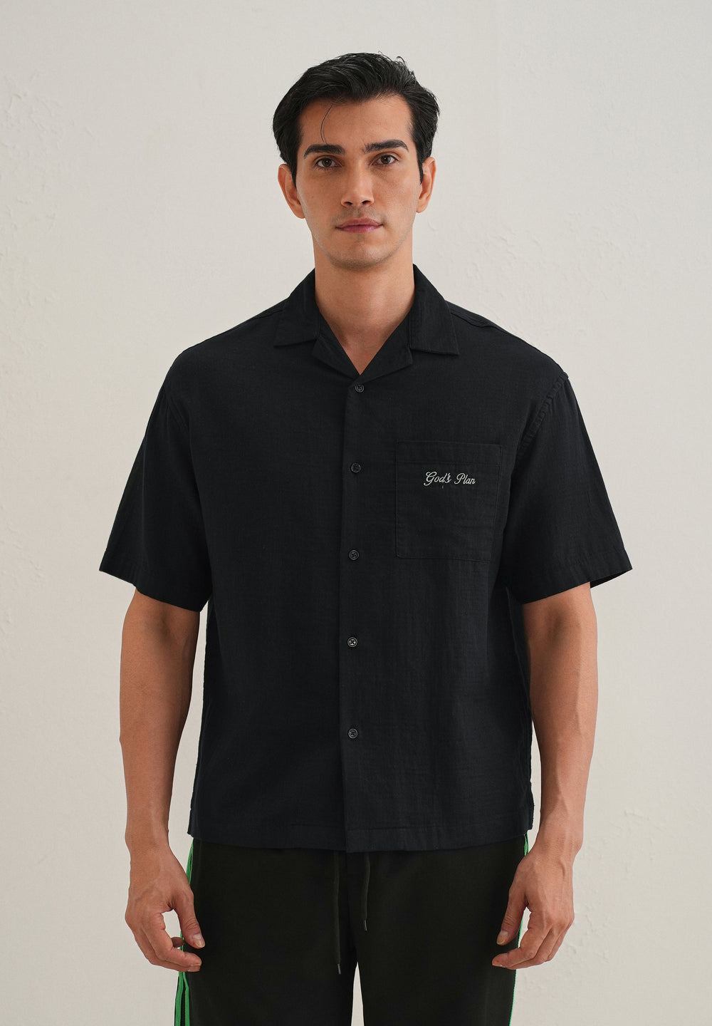 Black Embroidered Double Cloth Cotton Shirt