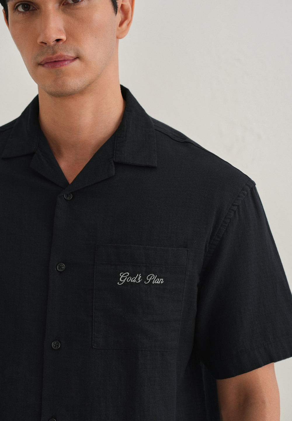 Black Embroidered Double Cloth Cotton Shirt