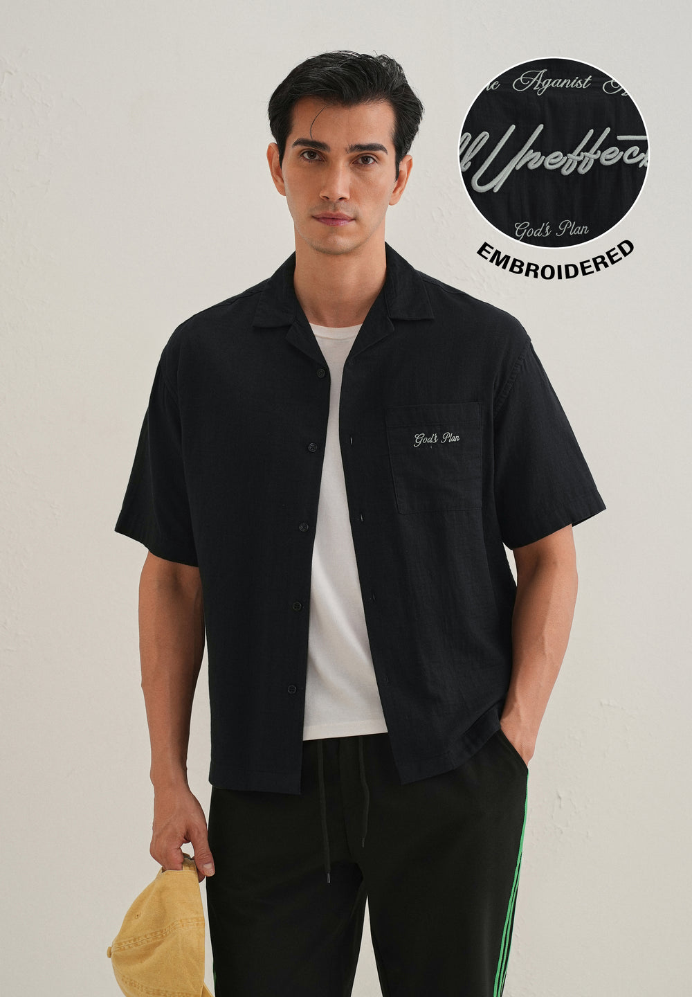 Black Embroidered Double Cloth Cotton Shirt