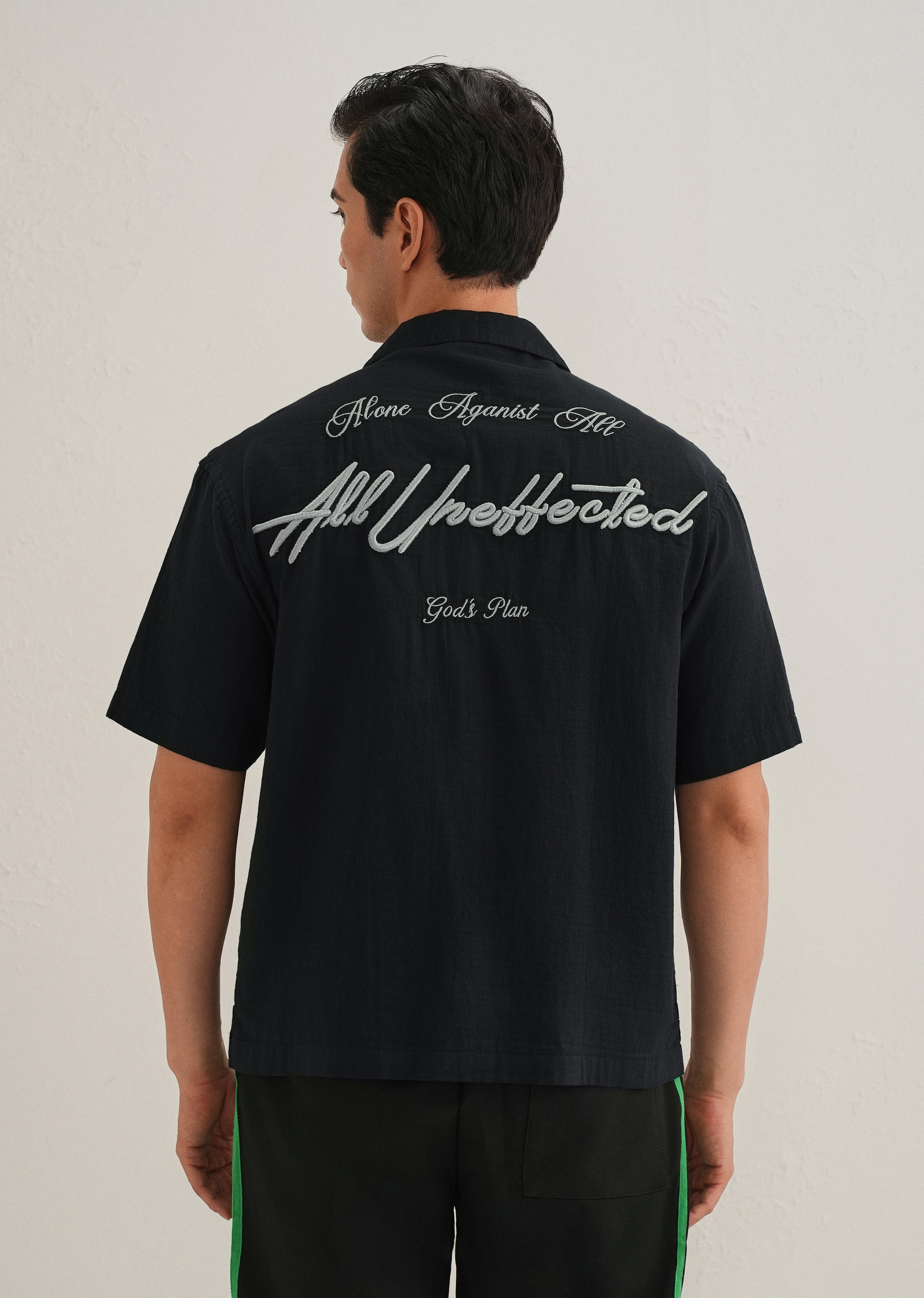 Black Embroidered Double Cloth Cotton Shirt