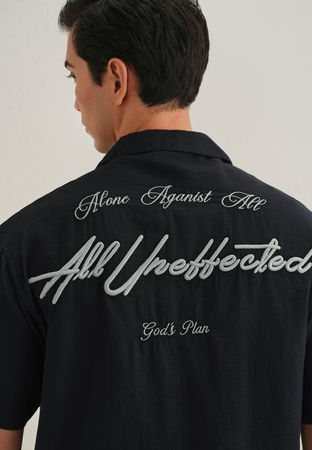 Black Embroidered Double Cloth Cotton Shirt