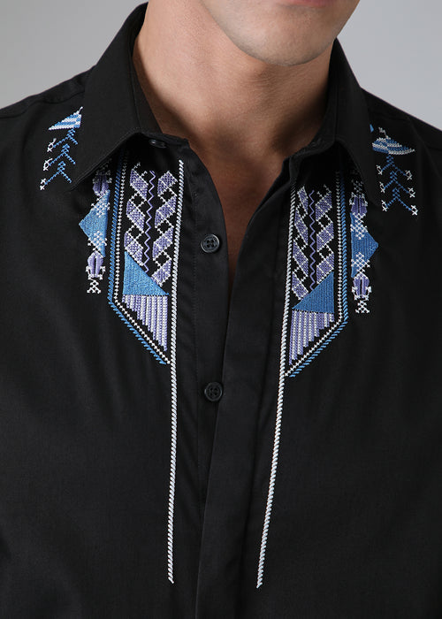 Black Ethnic Embroidery Designer Shirt