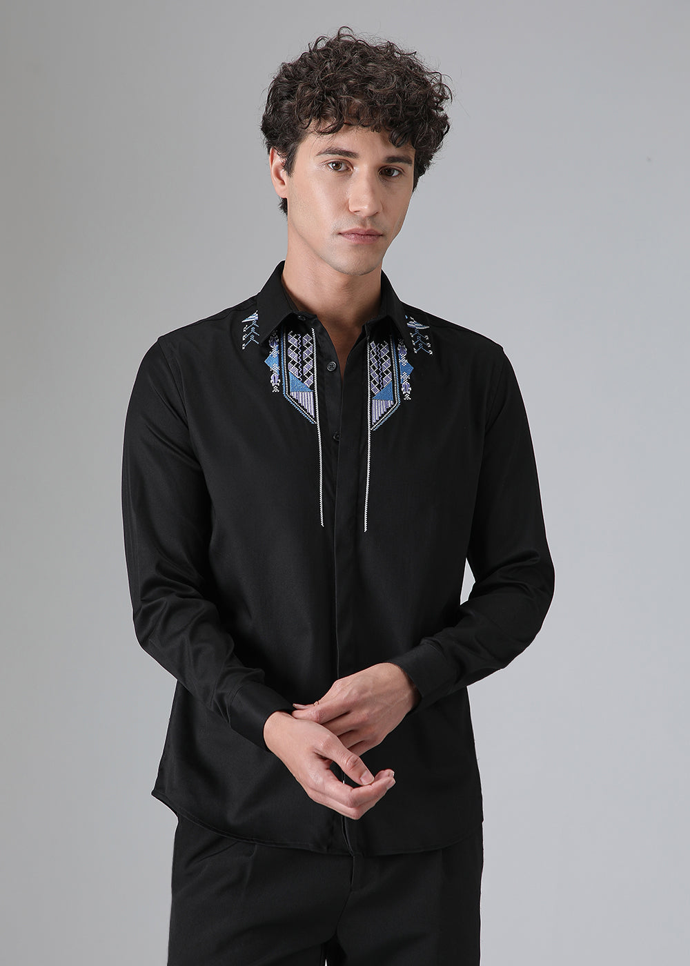 Black Ethnic Embroidery Designer Shirt