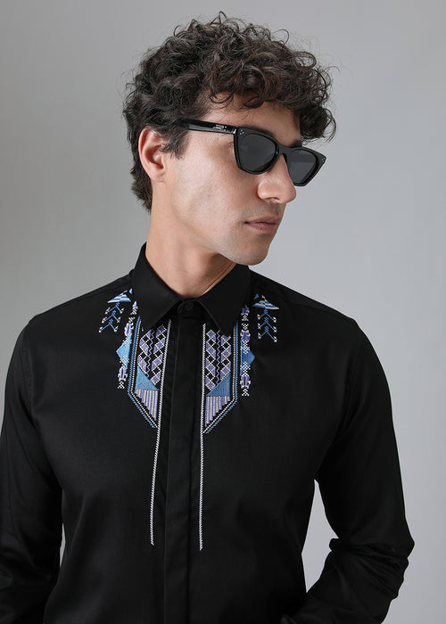 Black Ethnic Embroidery Designer Shirt