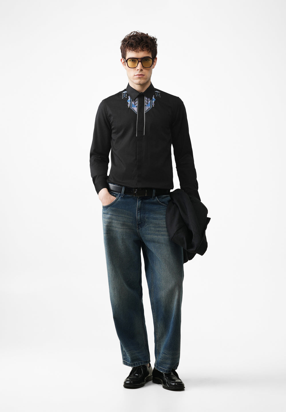 Black Ethnic Embroidery Designer Shirt