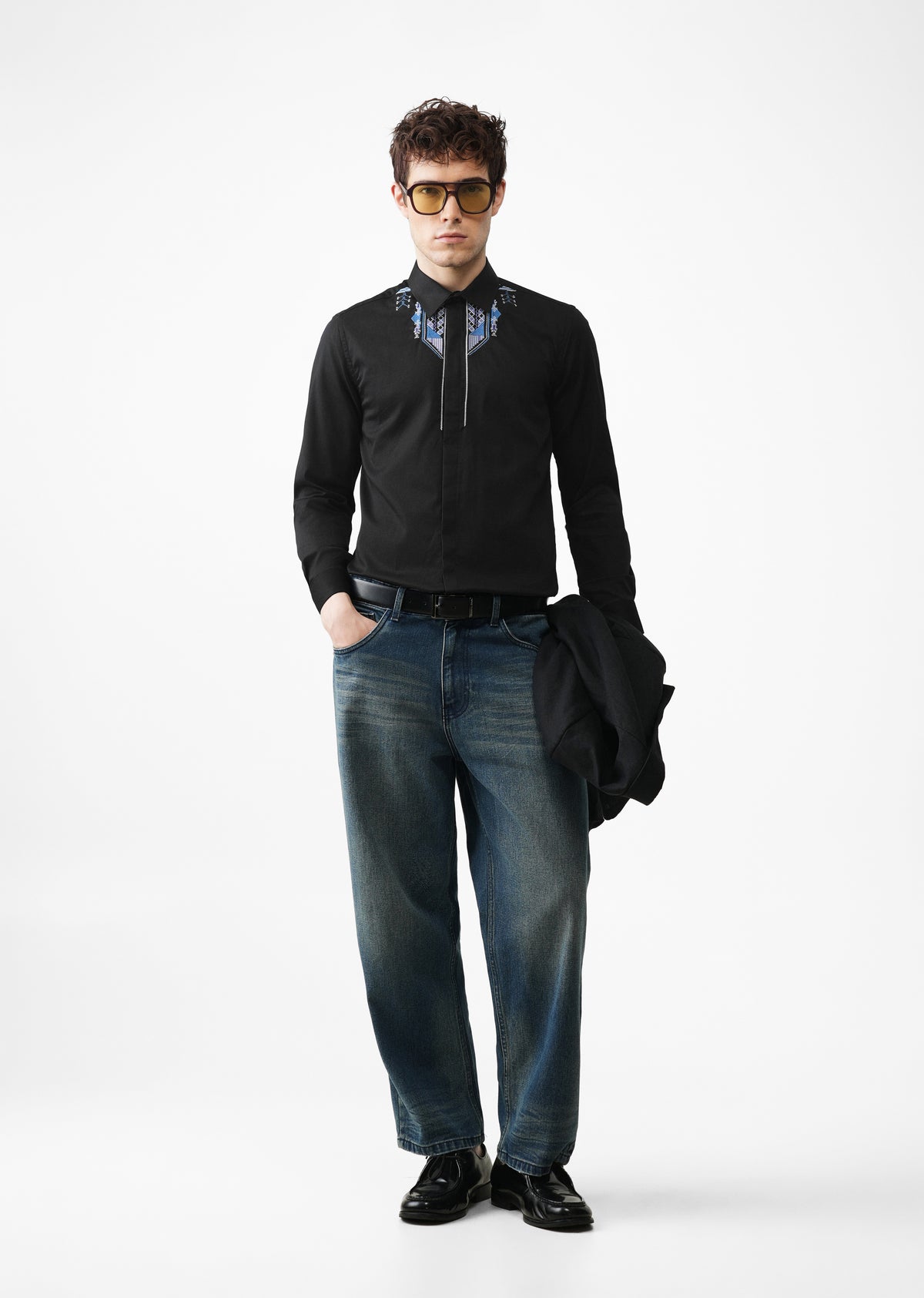 Black Ethnic Embroidery Designer Shirt