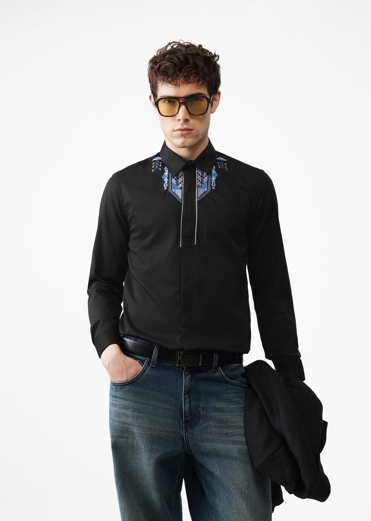 Black Ethnic Embroidery Designer Shirt