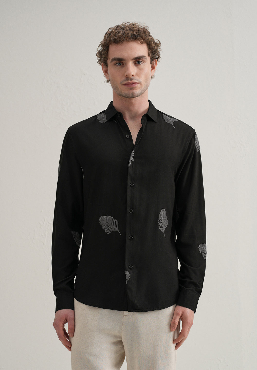 Black Feather Embroidery Shirt