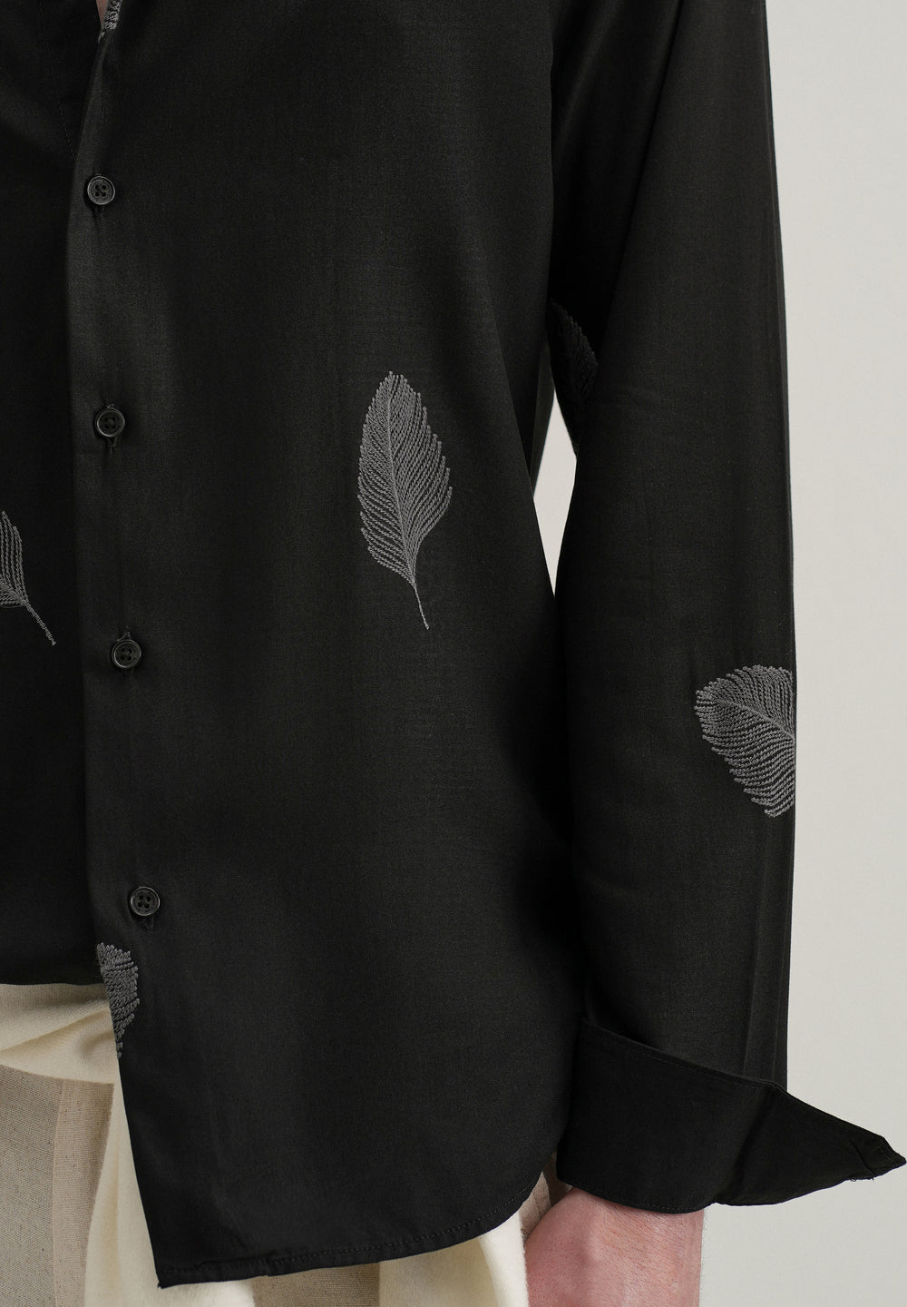 Black Feather Embroidery Shirt