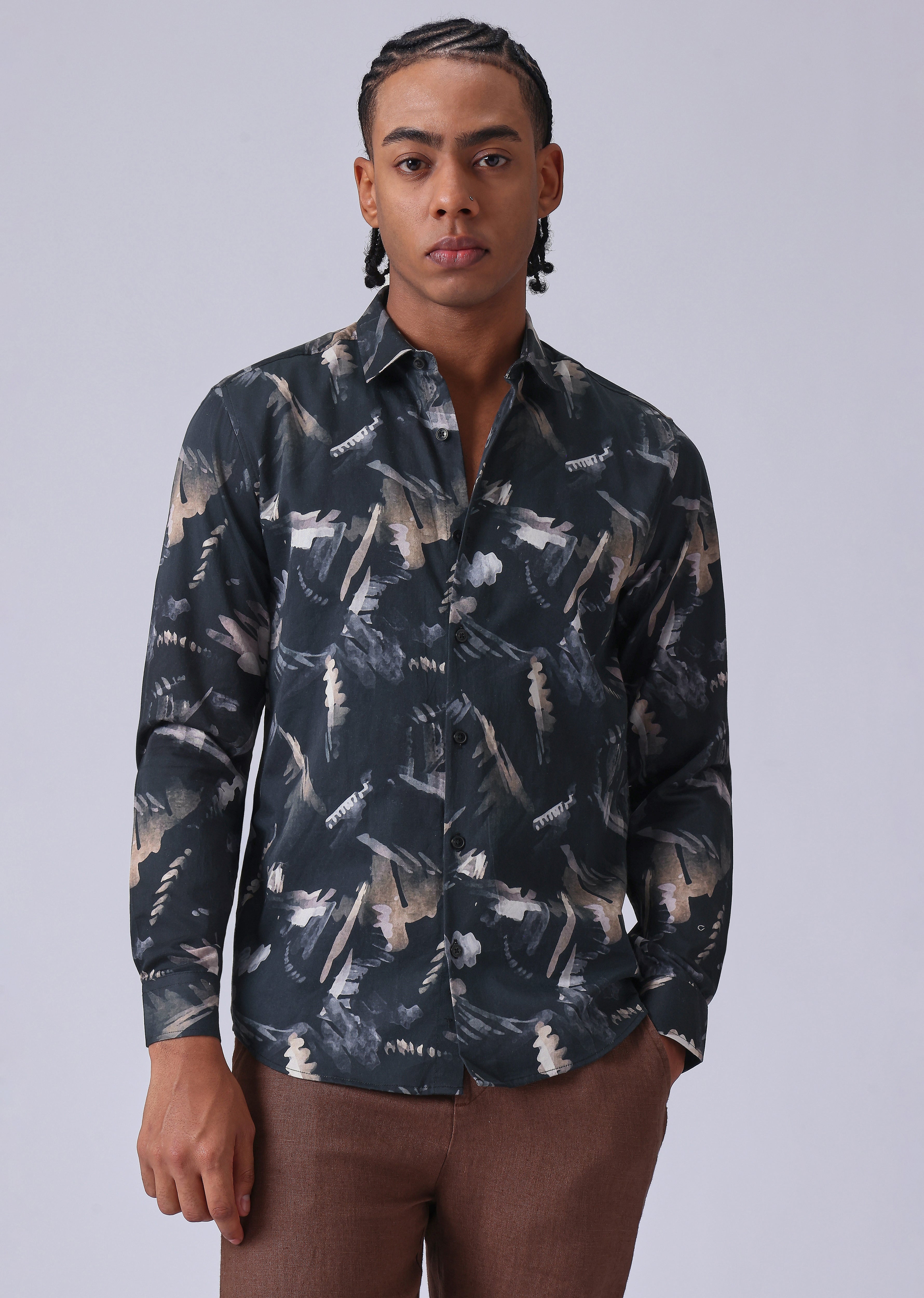 Black Flora Print Shirt