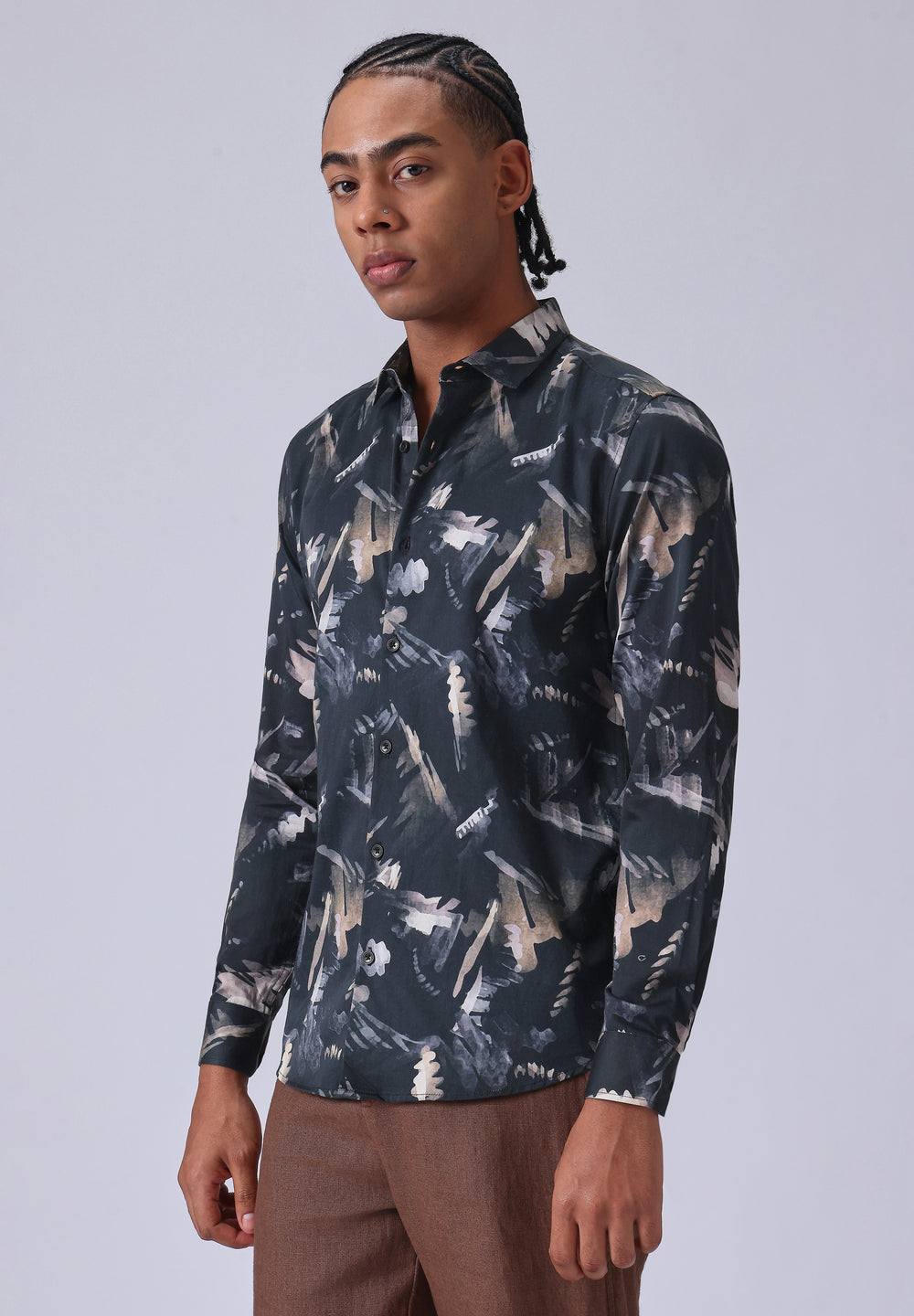Black Flora Print Shirt