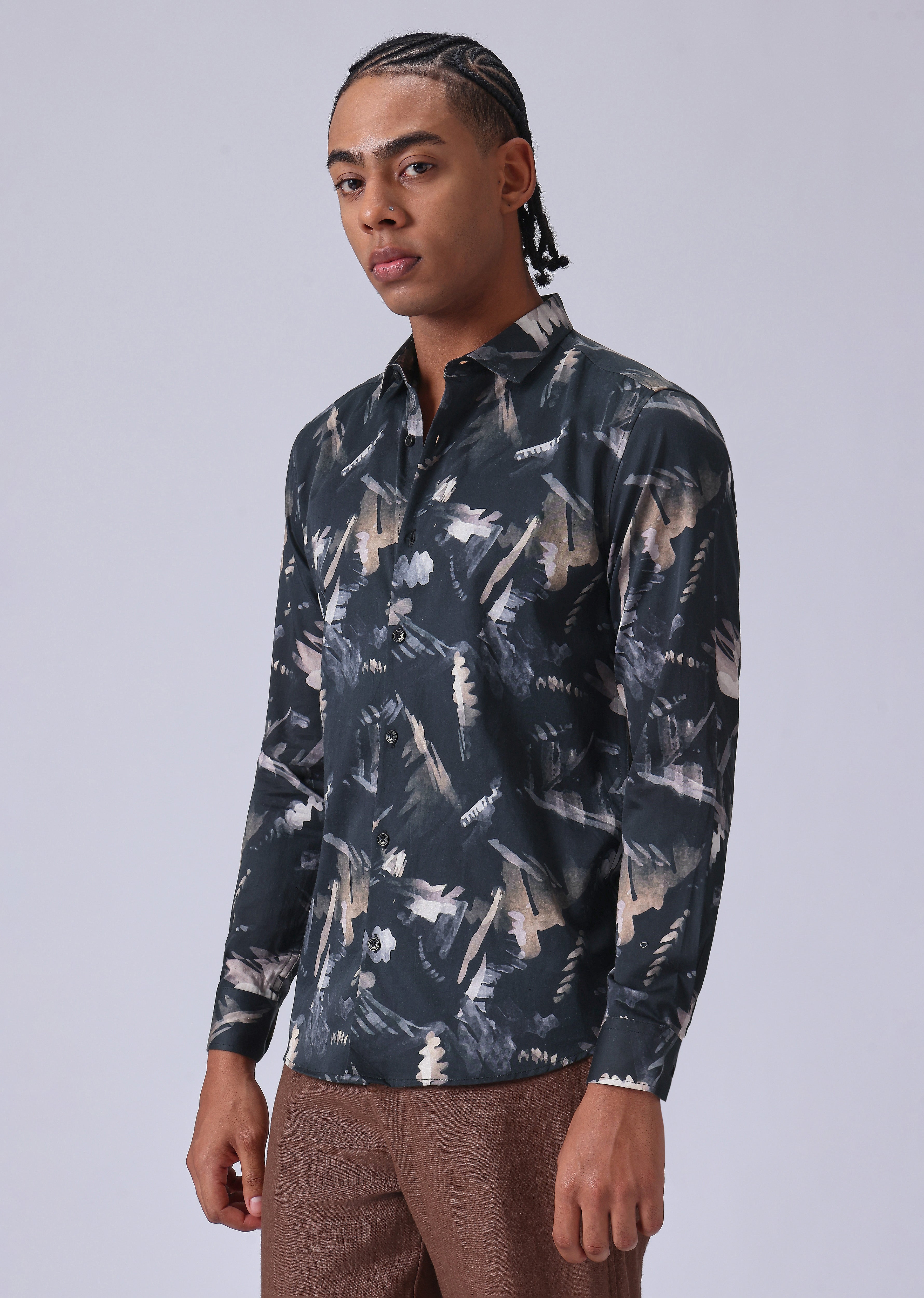 Black Flora Print Shirt