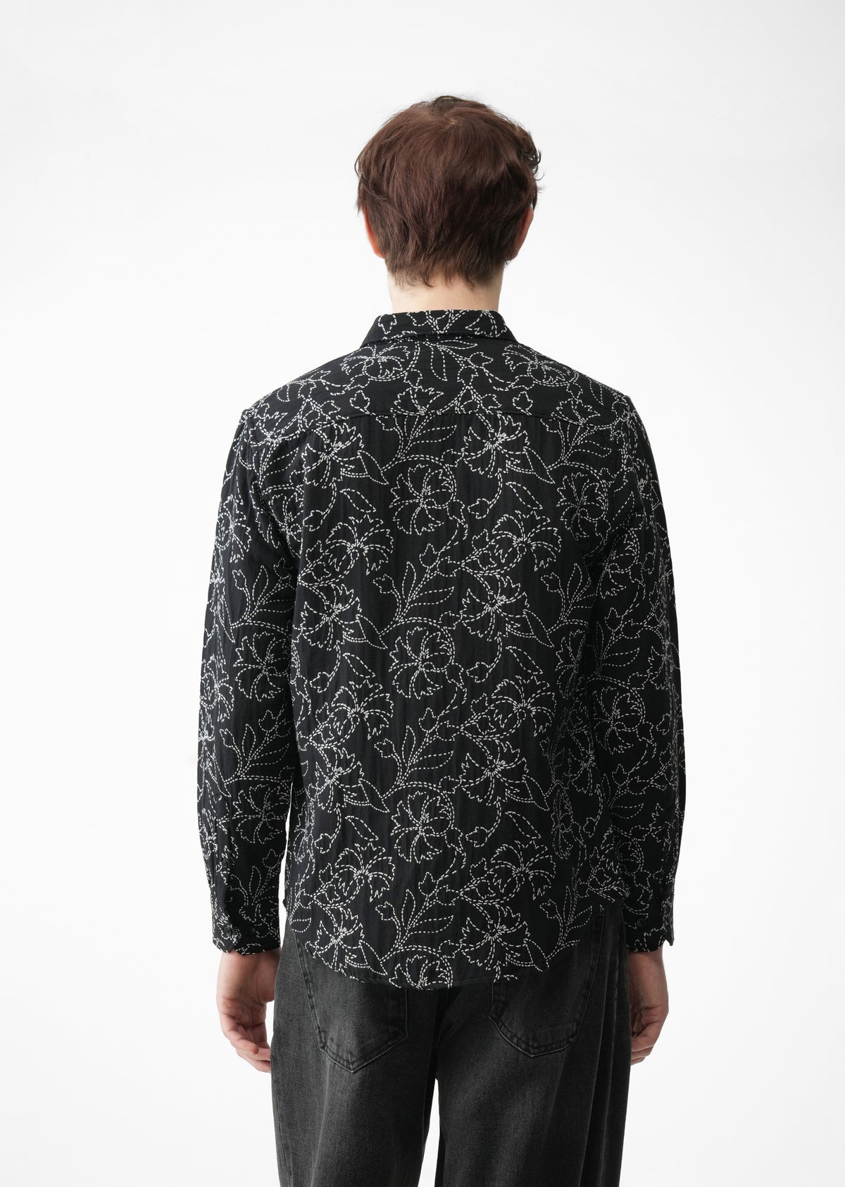 Black Floral Cotton Blend Jacquard Shirt