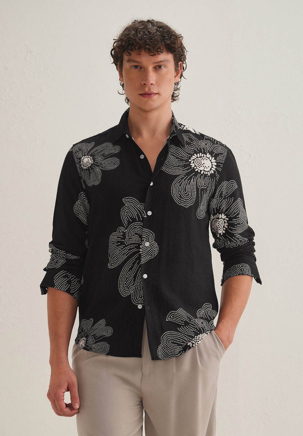 Black Floral Dot Printed Shirt