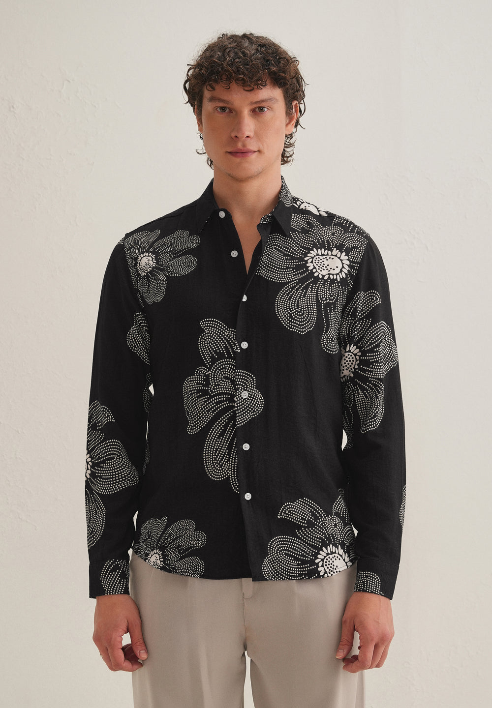 Black Floral Dot Printed Shirt
