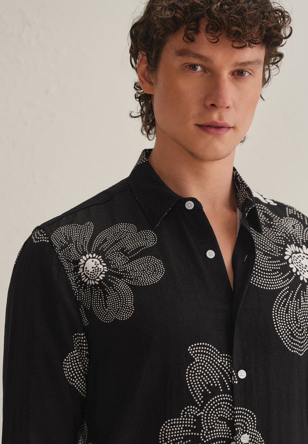 Black Floral Dot Printed Shirt