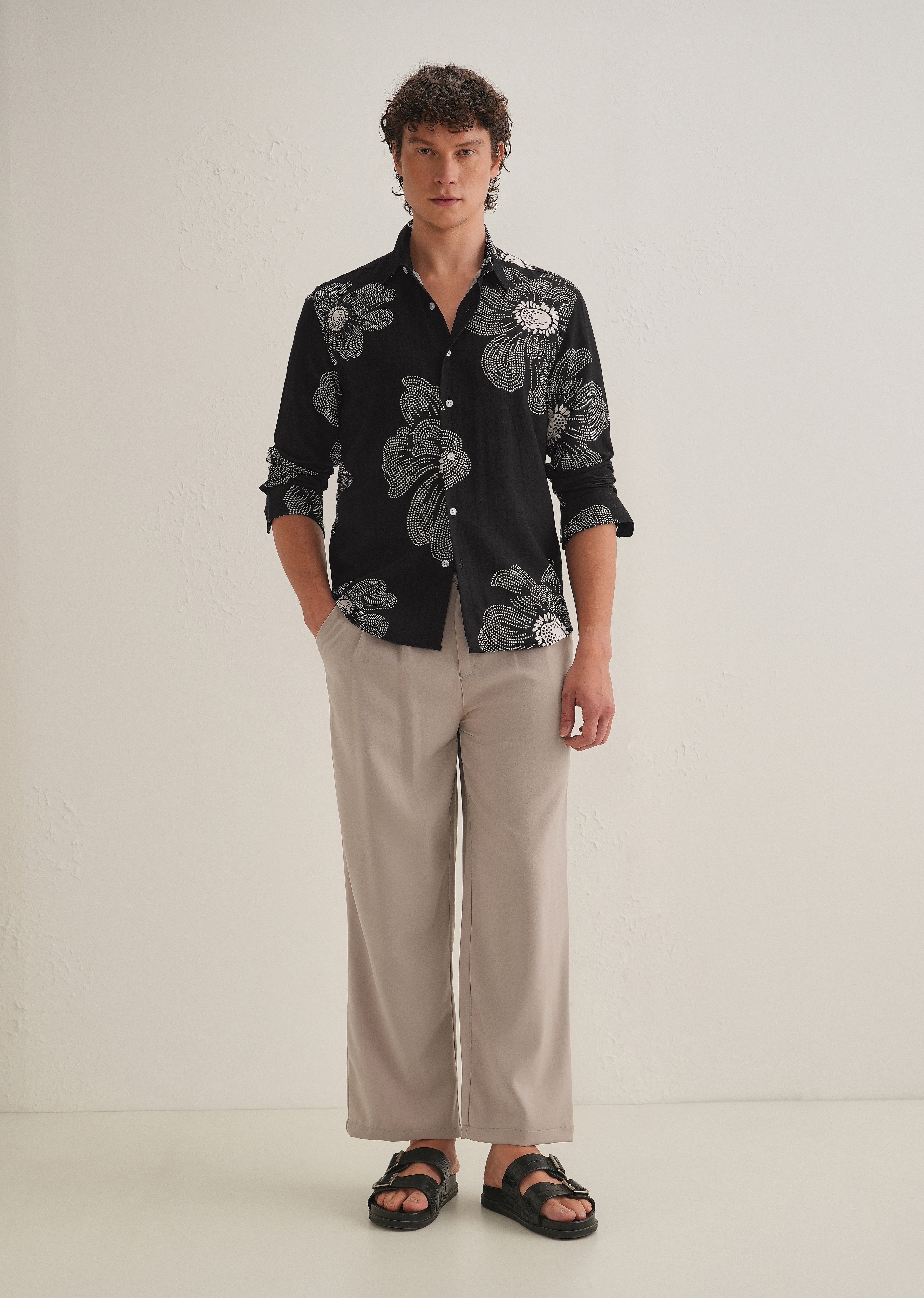 Black Floral Dot Printed Shirt