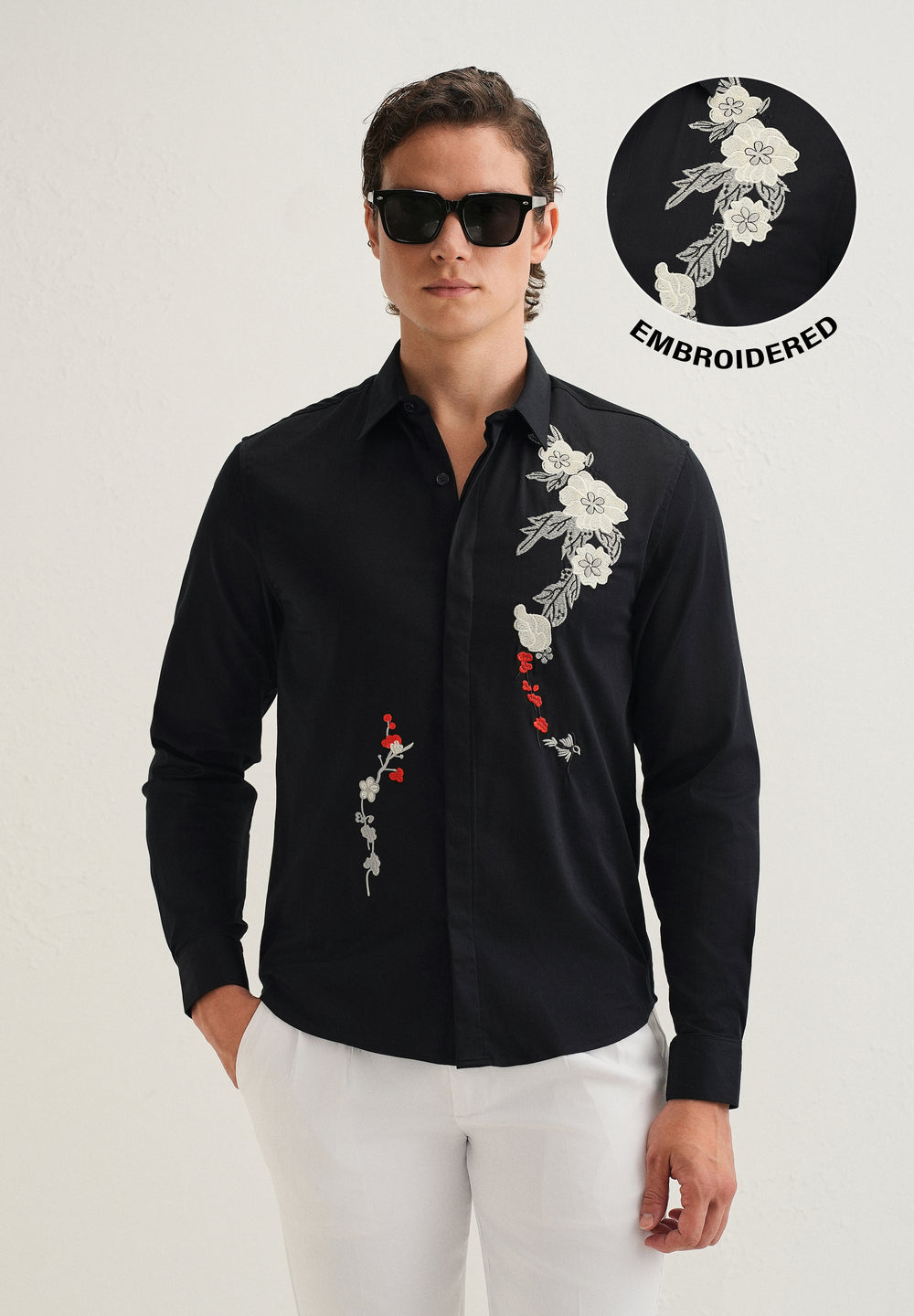 Black Floral Embroidered Designer Shirt