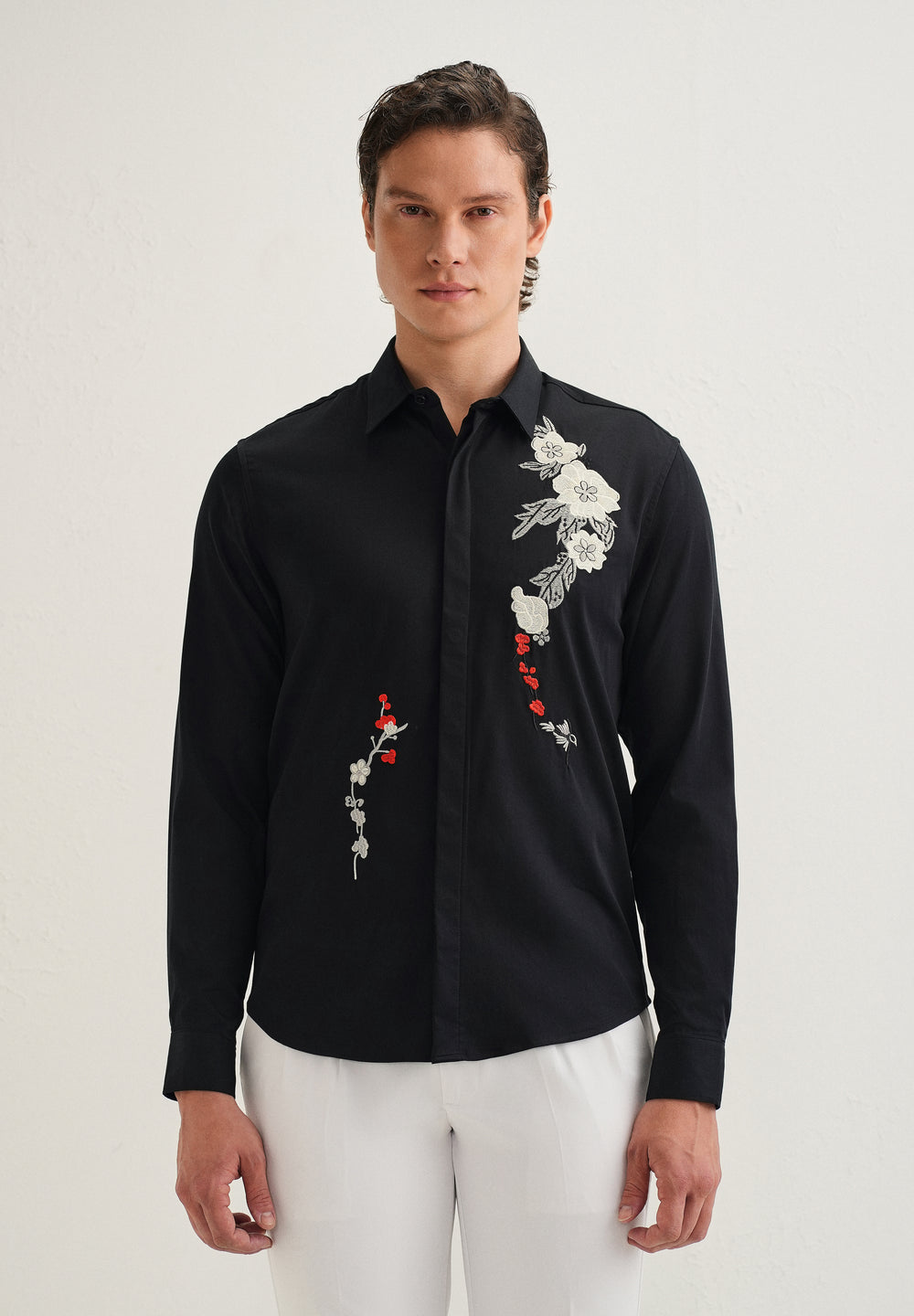 Black Floral Embroidered Designer Shirt