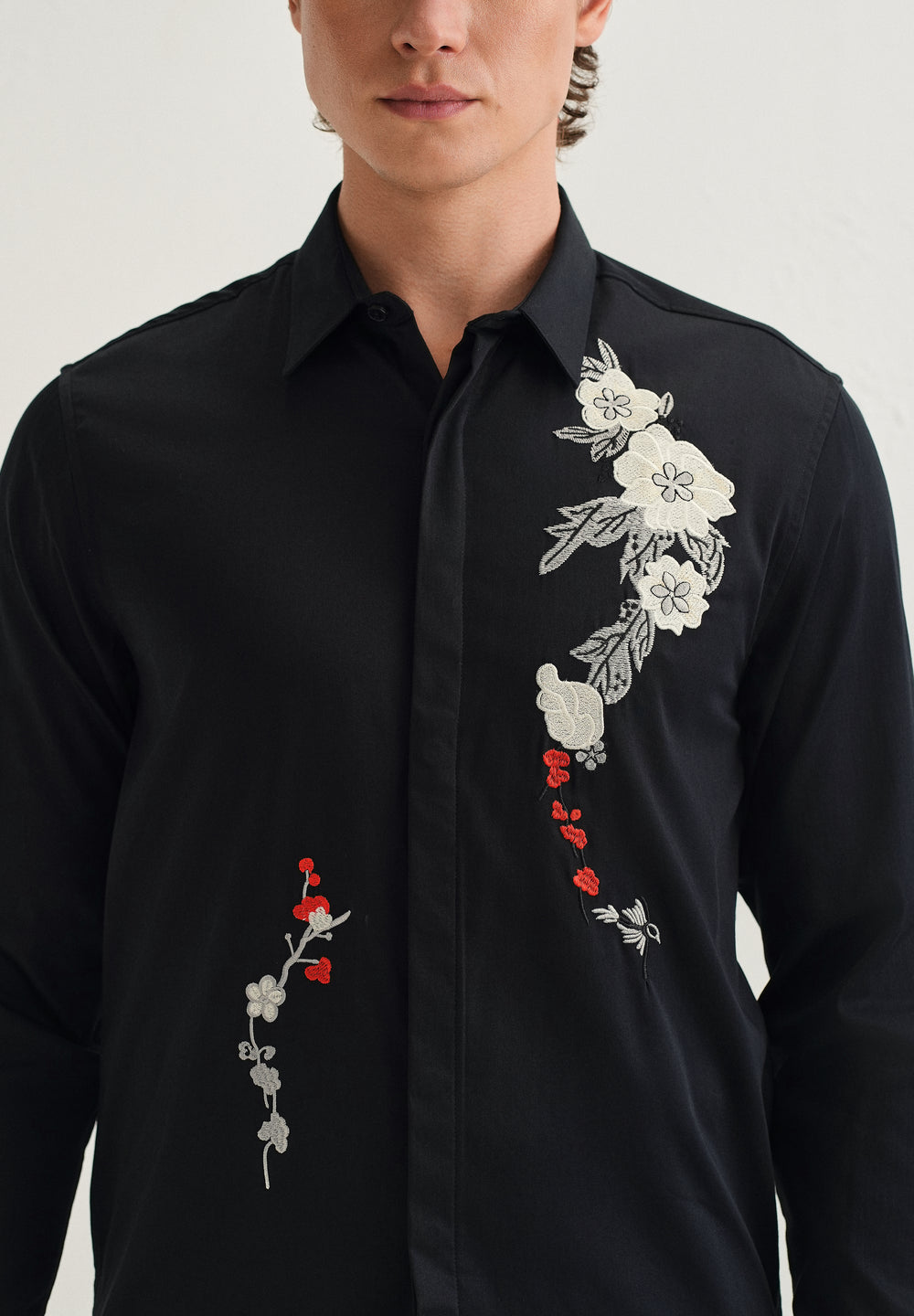 Black Floral Embroidered Designer Shirt