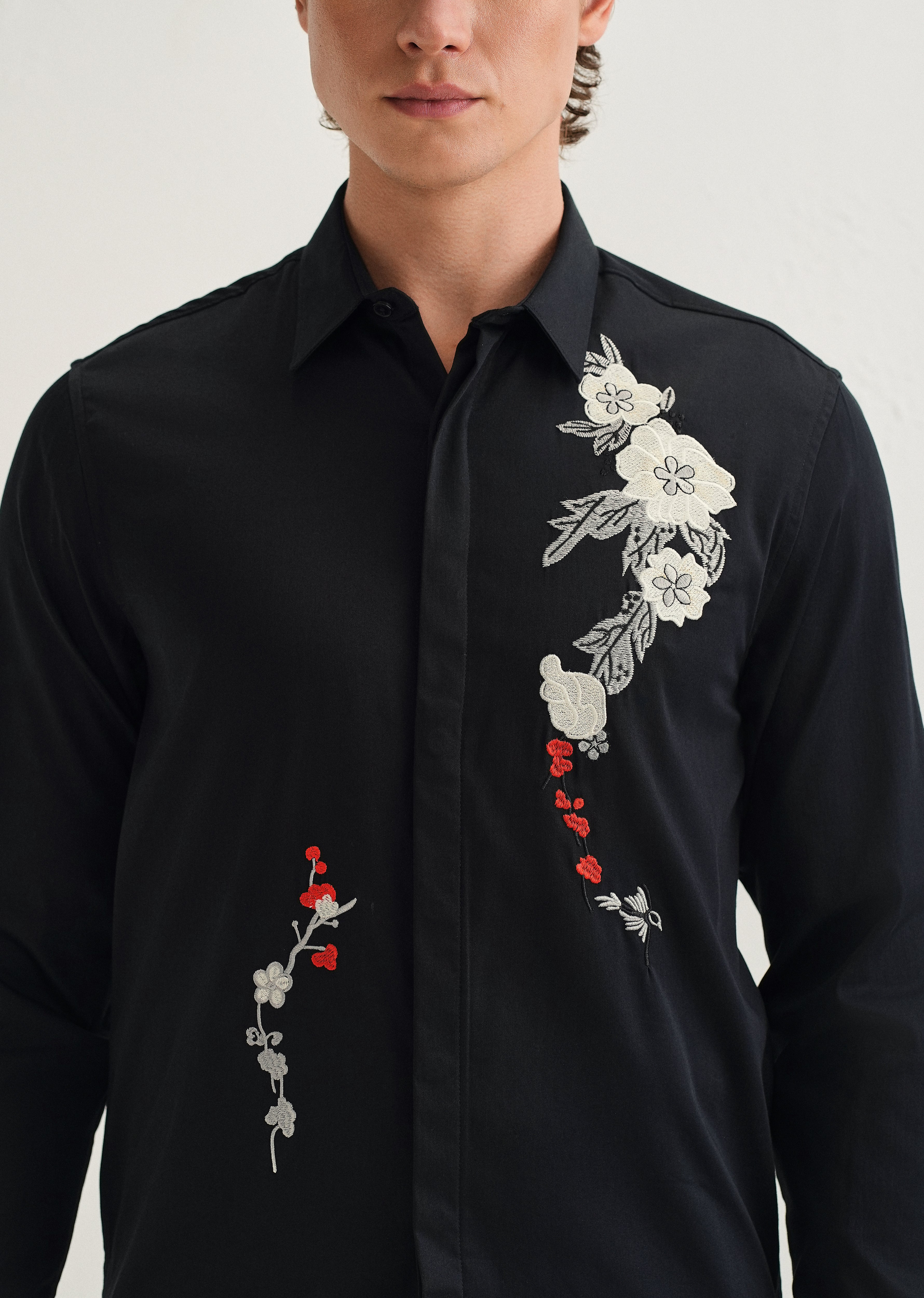 Black Floral Embroidered Designer Shirt