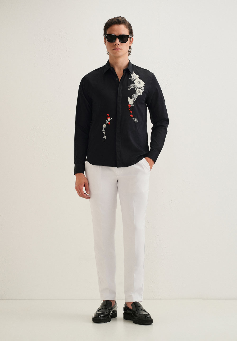 Black Floral Embroidered Designer Shirt