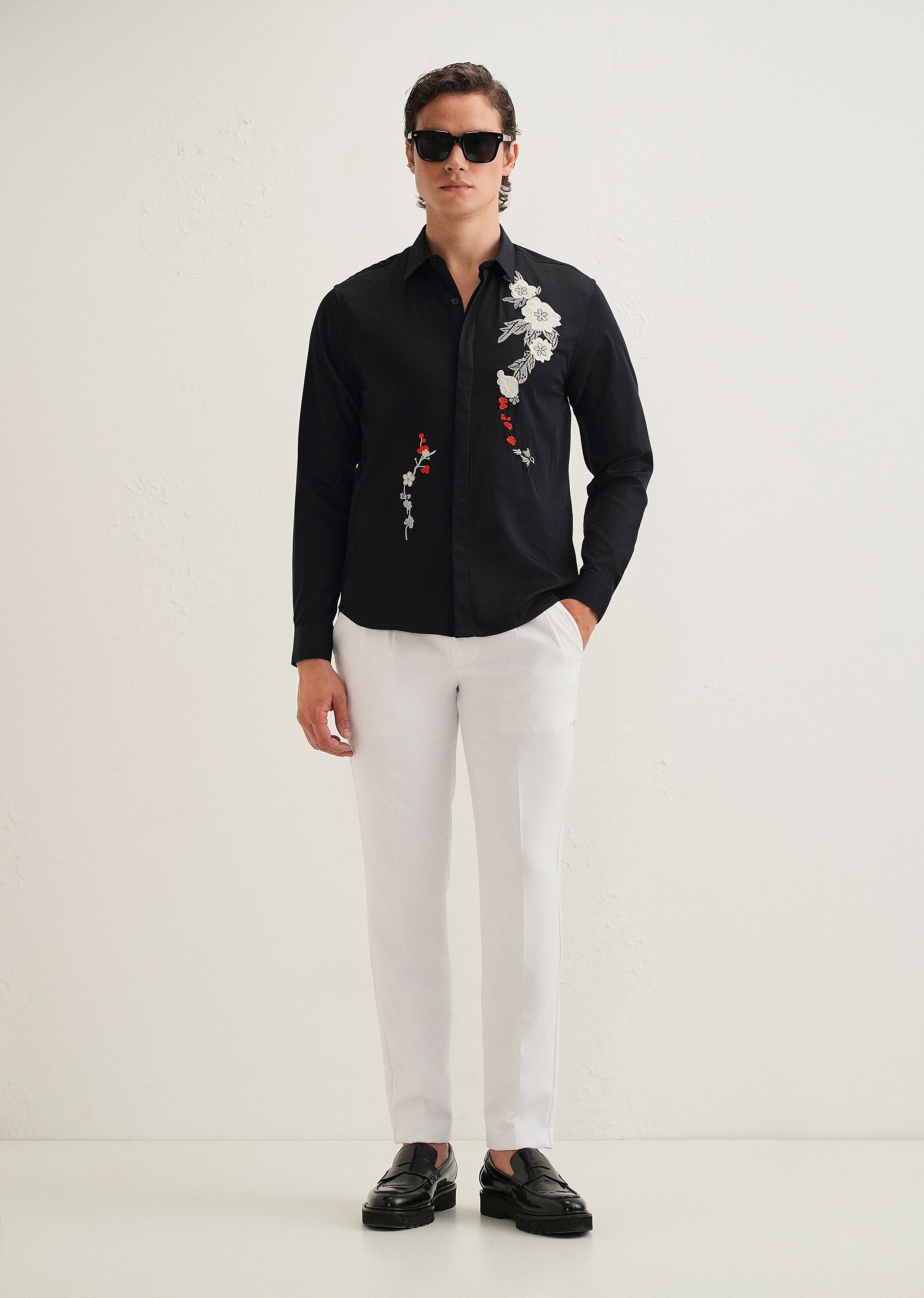 Black Floral Embroidered Designer Shirt