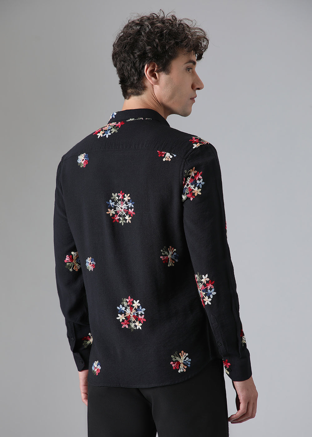 Black Floral Embroidered Shirt