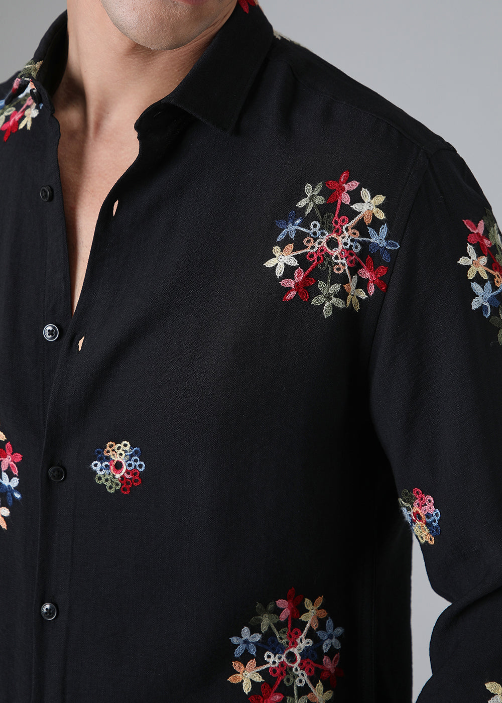 Black Floral Embroidered Shirt